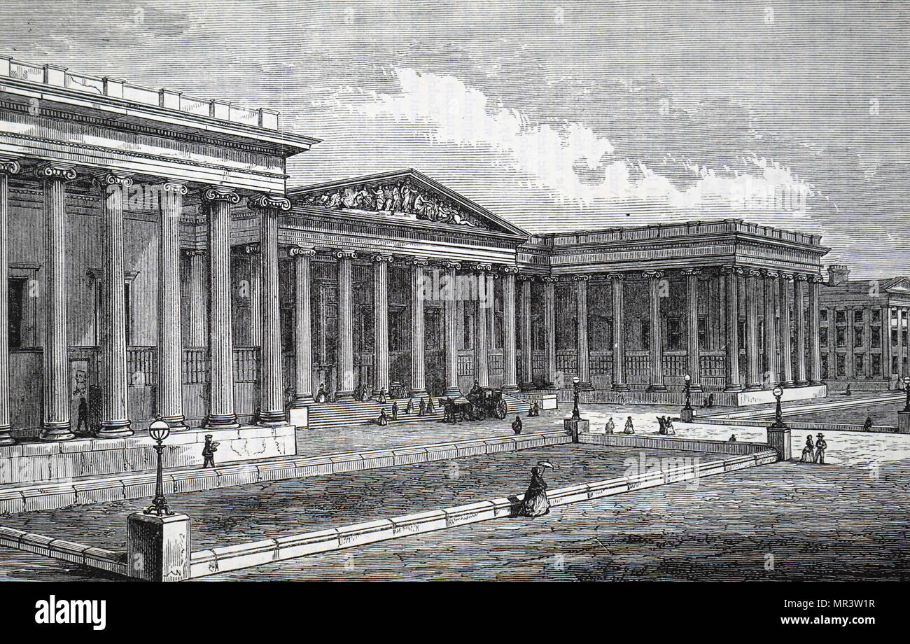 Abbildung: Darstellung der neuen Fassade des British Museum, entworfen von Robert Smirke. Robert Smirke (1780-1867), englischer Architekt, einer der Führer der griechischen Revival Architektur. Vom 19. Jahrhundert Stockfoto