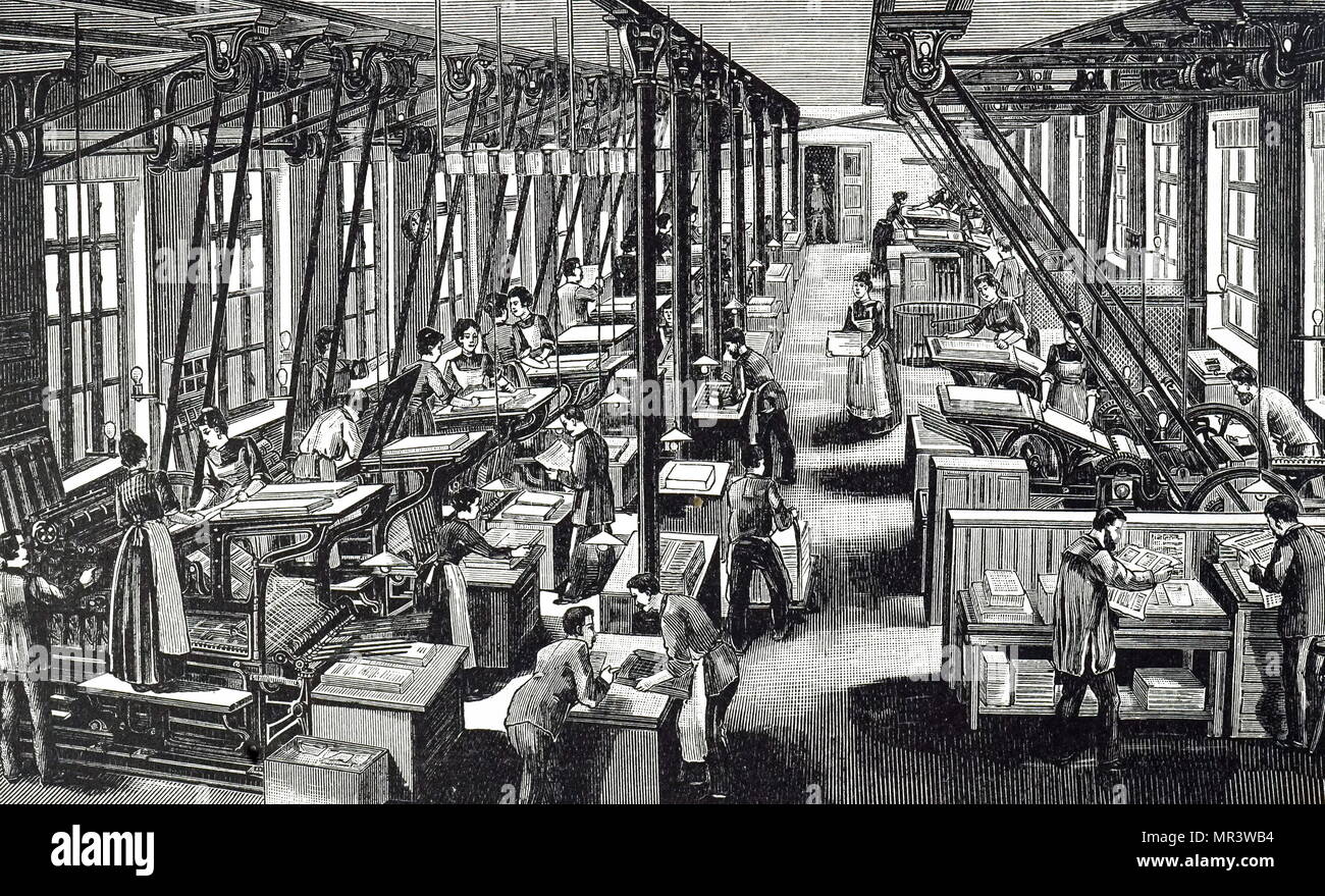 Gravur Darstellung einer Druckmaschine. Vom 19. Jahrhundert Stockfoto