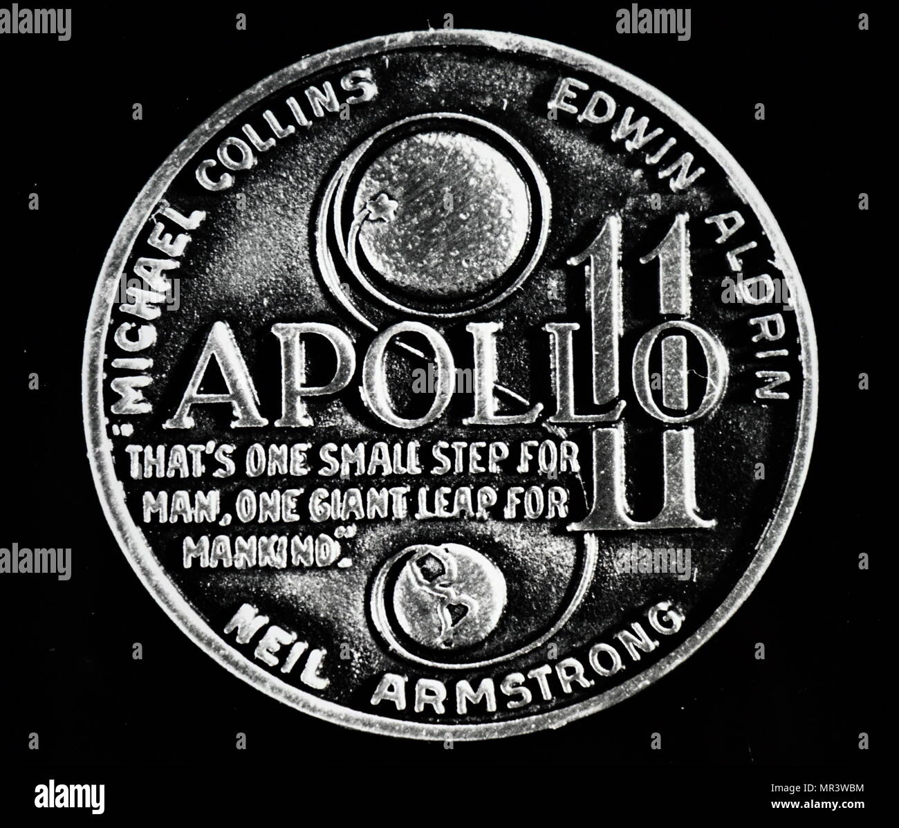 Französische Medaille schlug der erste Mensch den Mond zu gedenken. Die Stunden, Minuten und Sekunden sind in Paris. Vom 20. Jahrhundert Stockfoto