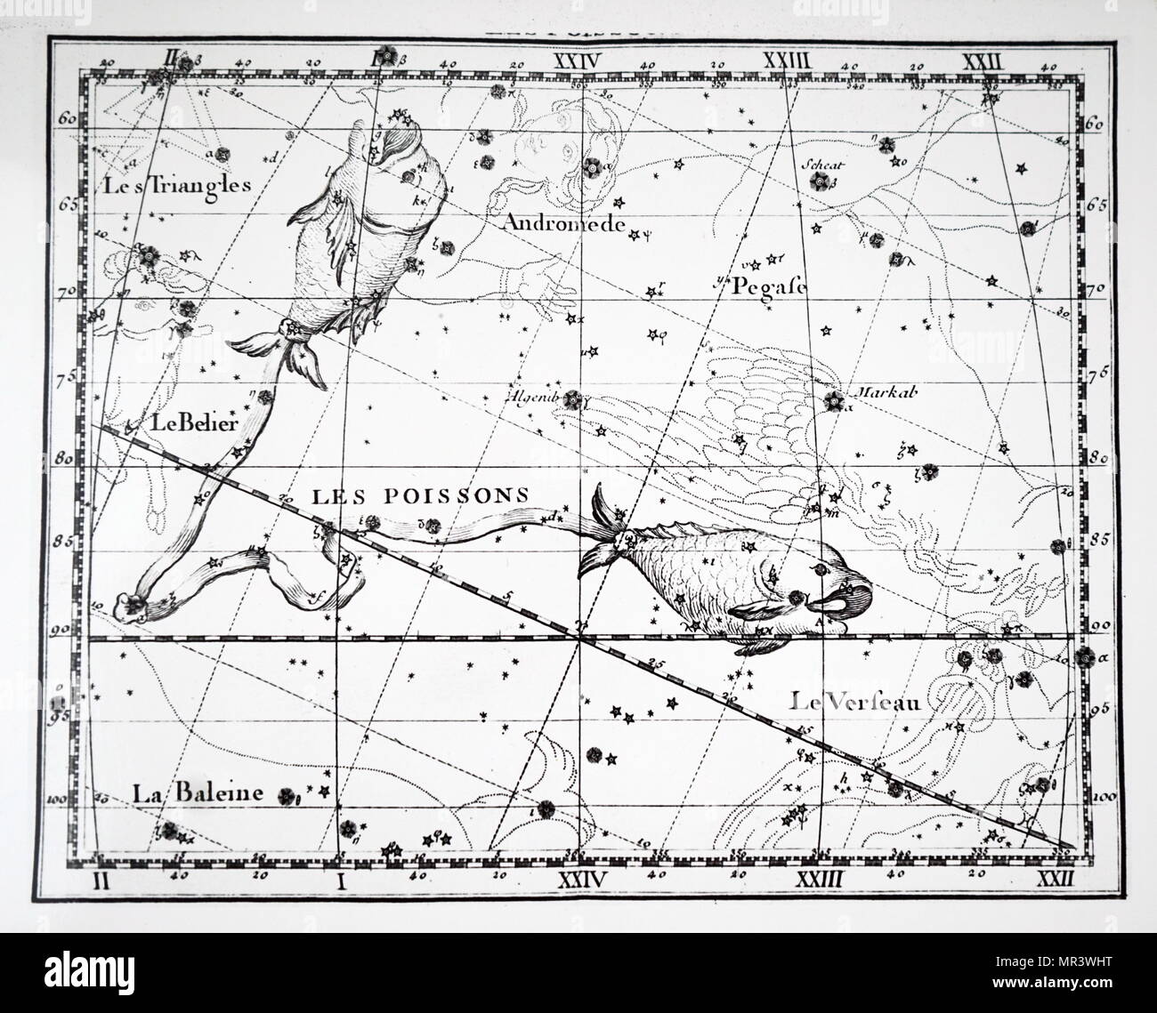 Diagramm, das Sternbild der Fische. Vom 18. Jahrhundert Stockfoto