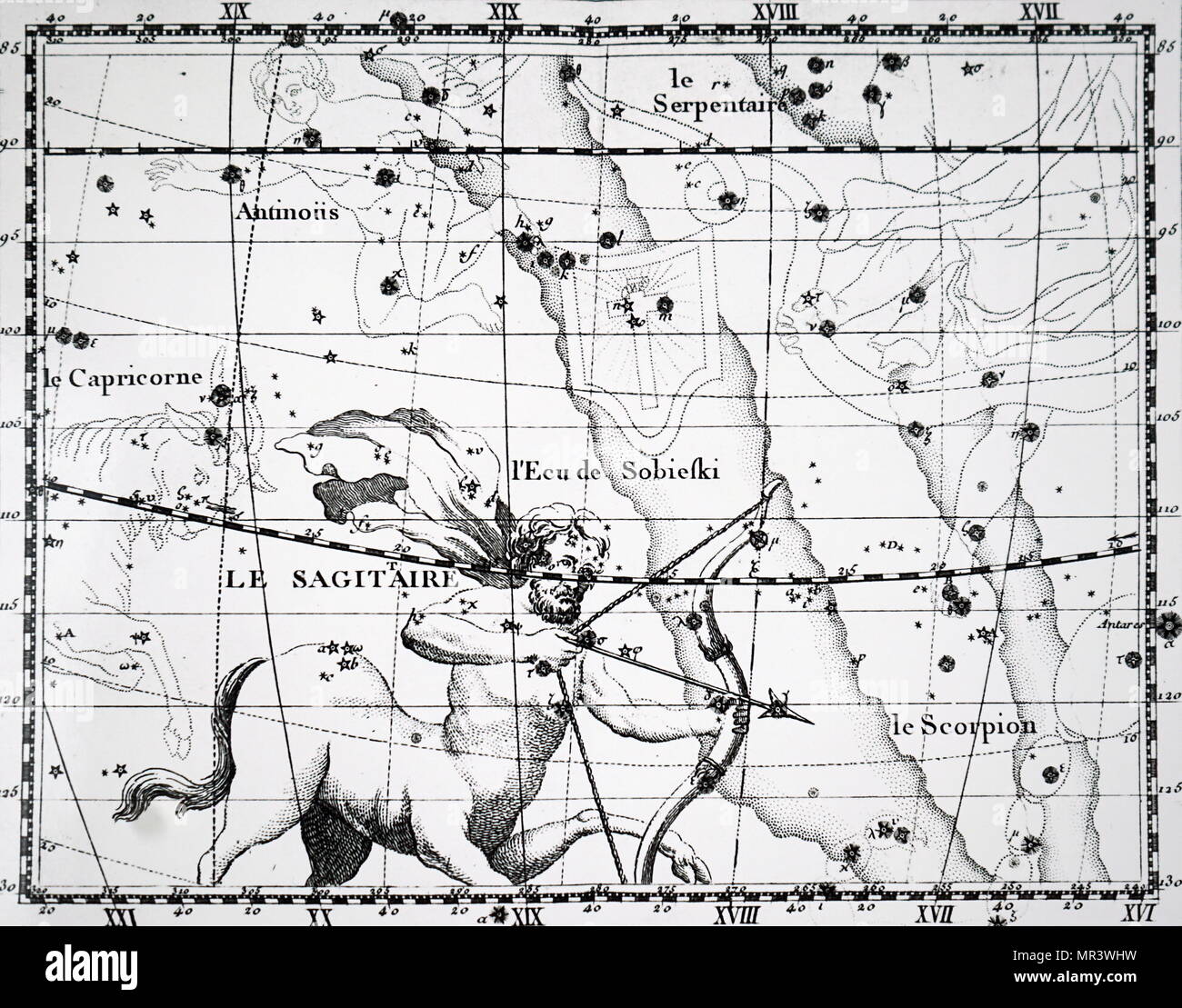 Diagramm, das Sternbild des Schützen. Vom 18. Jahrhundert Stockfoto