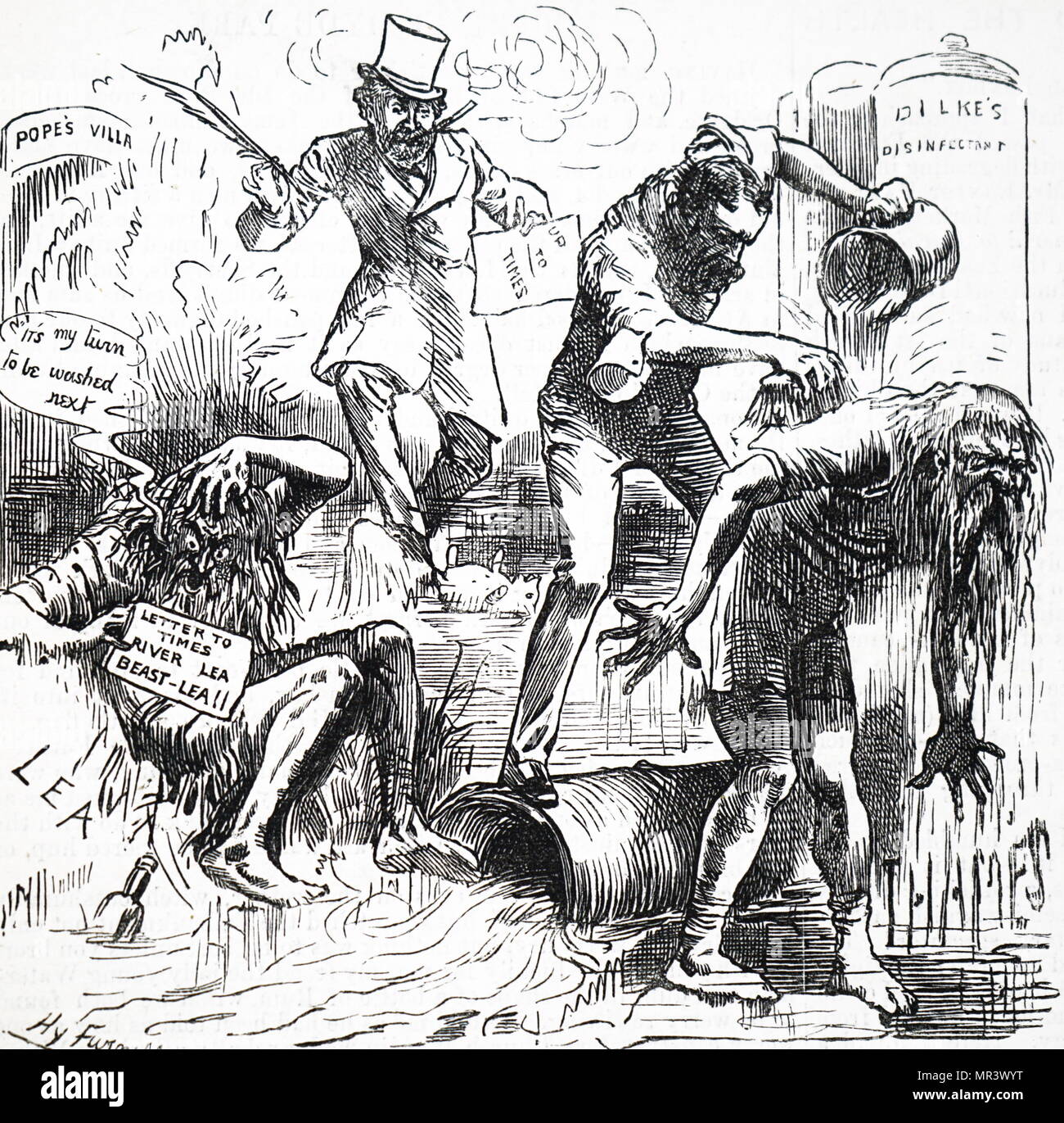 Cartoon kommentierte den Stand der Themse und Lea Flüsse. Vom 19. Jahrhundert Stockfoto