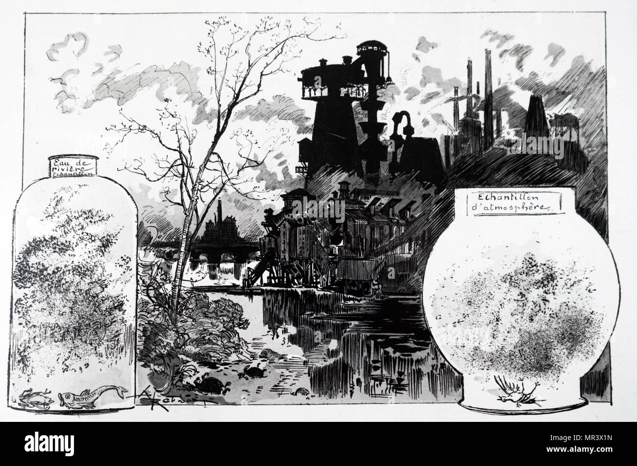 Gravur Darstellung Umweltverschmutzung während der 50er Jahre aussehen würde, wenn "Fortschritt" fortgesetzt. Vom 19. Jahrhundert Stockfoto