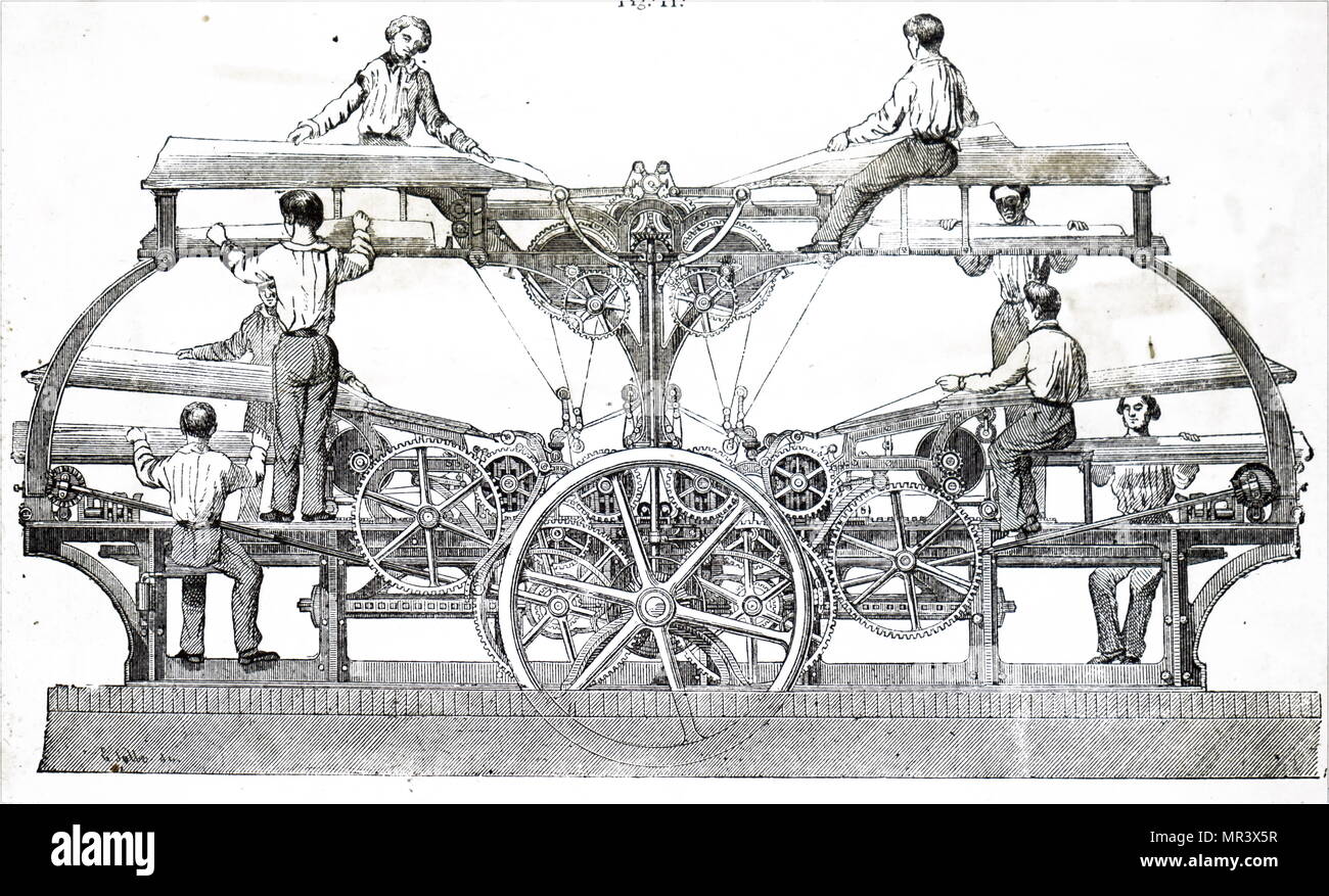 Gravur Darstellung Marioni Zylinder drücken, um illustriert Arbeit verwendet. Diese Maschine konnte 7.000 Exemplare pro Stunde drehen Sie mit harten Verpackung auf trockenem Papier. Vom 19. Jahrhundert Stockfoto