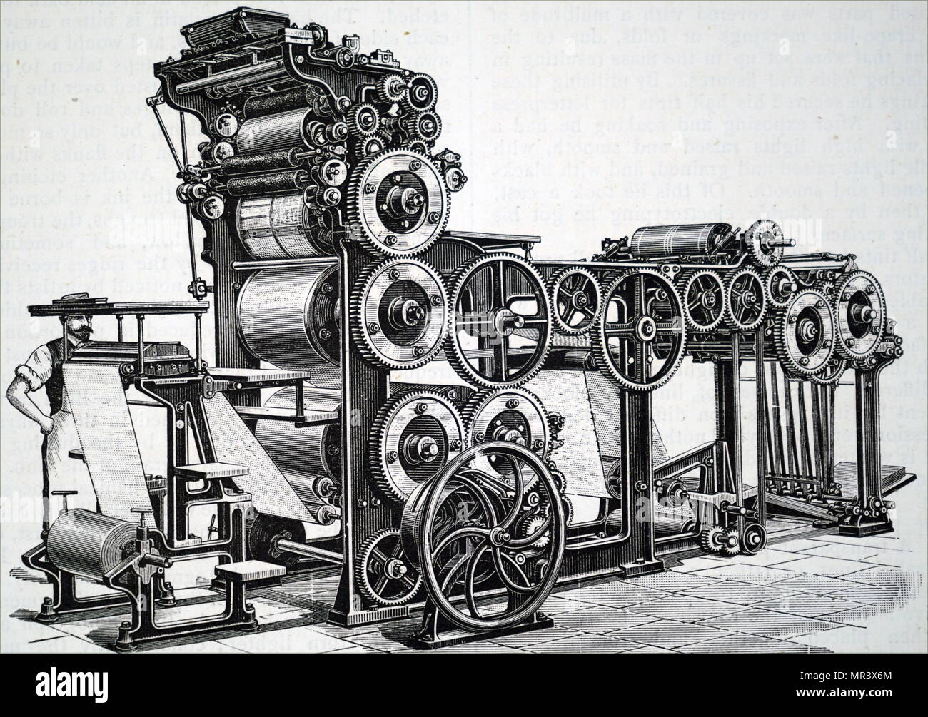 Gravur Darstellung rotary Marioni drücken Sie die Taste zu illustrierten Arbeit verwendet. Diese Maschine konnte 7.000 Exemplare pro Stunde drehen Sie mit harten Verpackung auf trockenem Papier. Vom 19. Jahrhundert Stockfoto