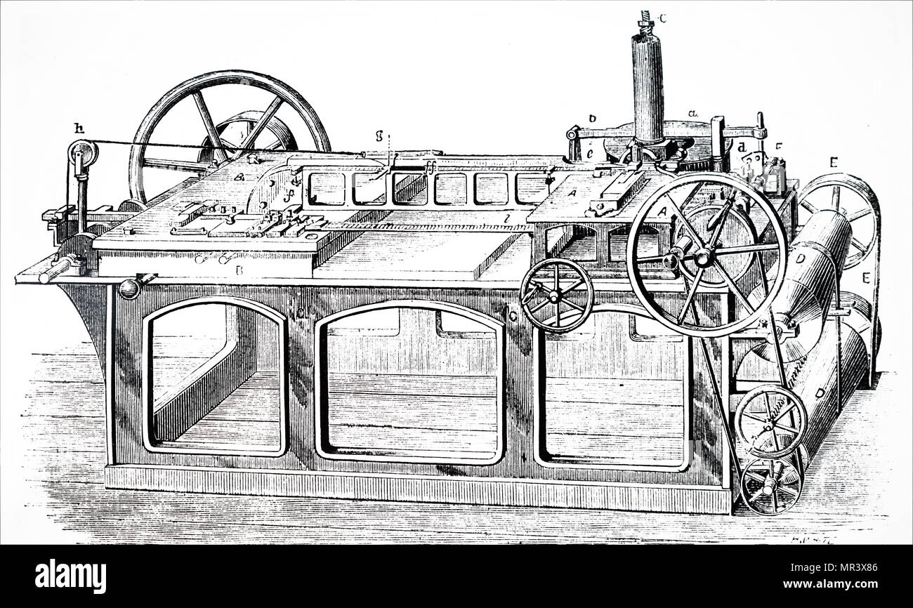 Abbildung: Darstellung einer Art Gründung Maschine für die Herstellung von Druckern. Vom 19. Jahrhundert Stockfoto