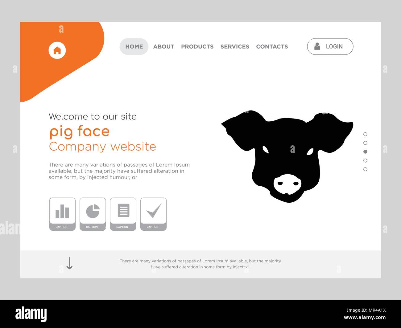 Die Qualität einer Seite Schwein Gesicht Website Template Vector EPS, moderne Web Design mit flachem UI-Elemente und Landschaft Illustration, ideal für Landing Page Stock Vektor