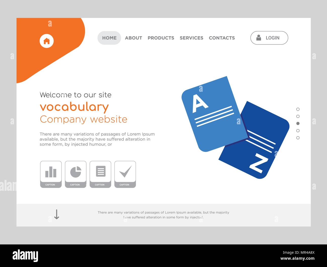 Die Qualität einer Seite Vokabular Website Template Vector EPS, moderne Web Design mit flachem UI-Elemente und Landschaft Illustration, ideal für Landing Page Stock Vektor