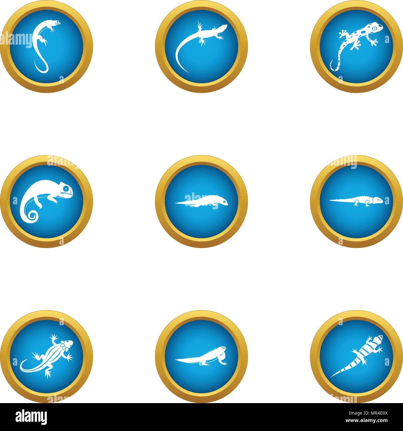 Welt der Eidechse eingestellt Icons, flacher Stil Stock Vektor