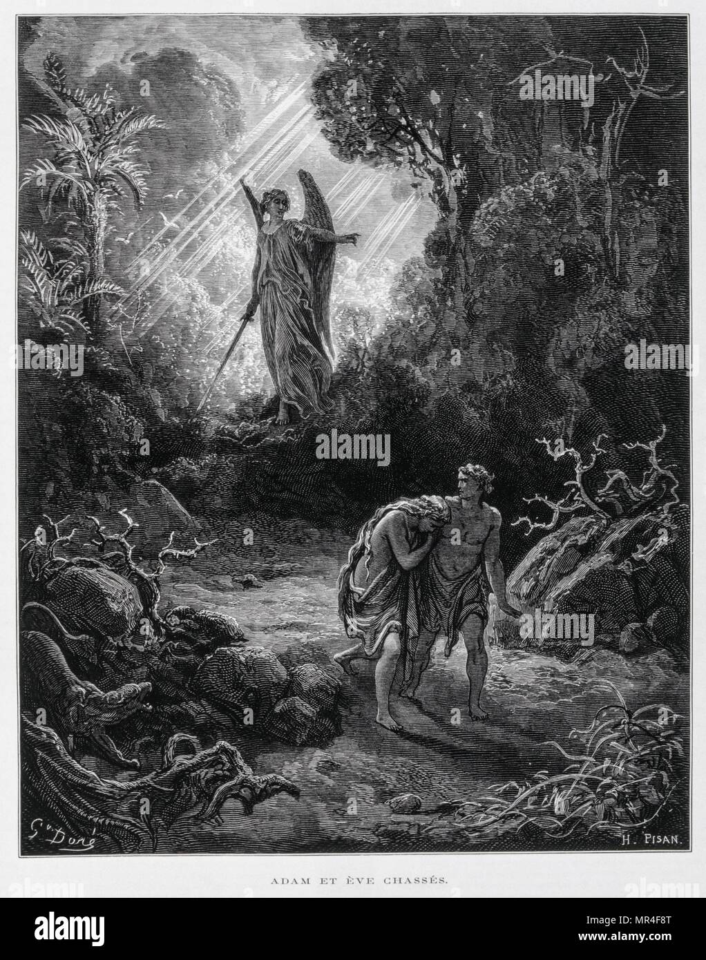 Adam Und Eva Aus Dem Garten Eden Durch Einen Engel Illustration Aus Der Dore Bibel 1866