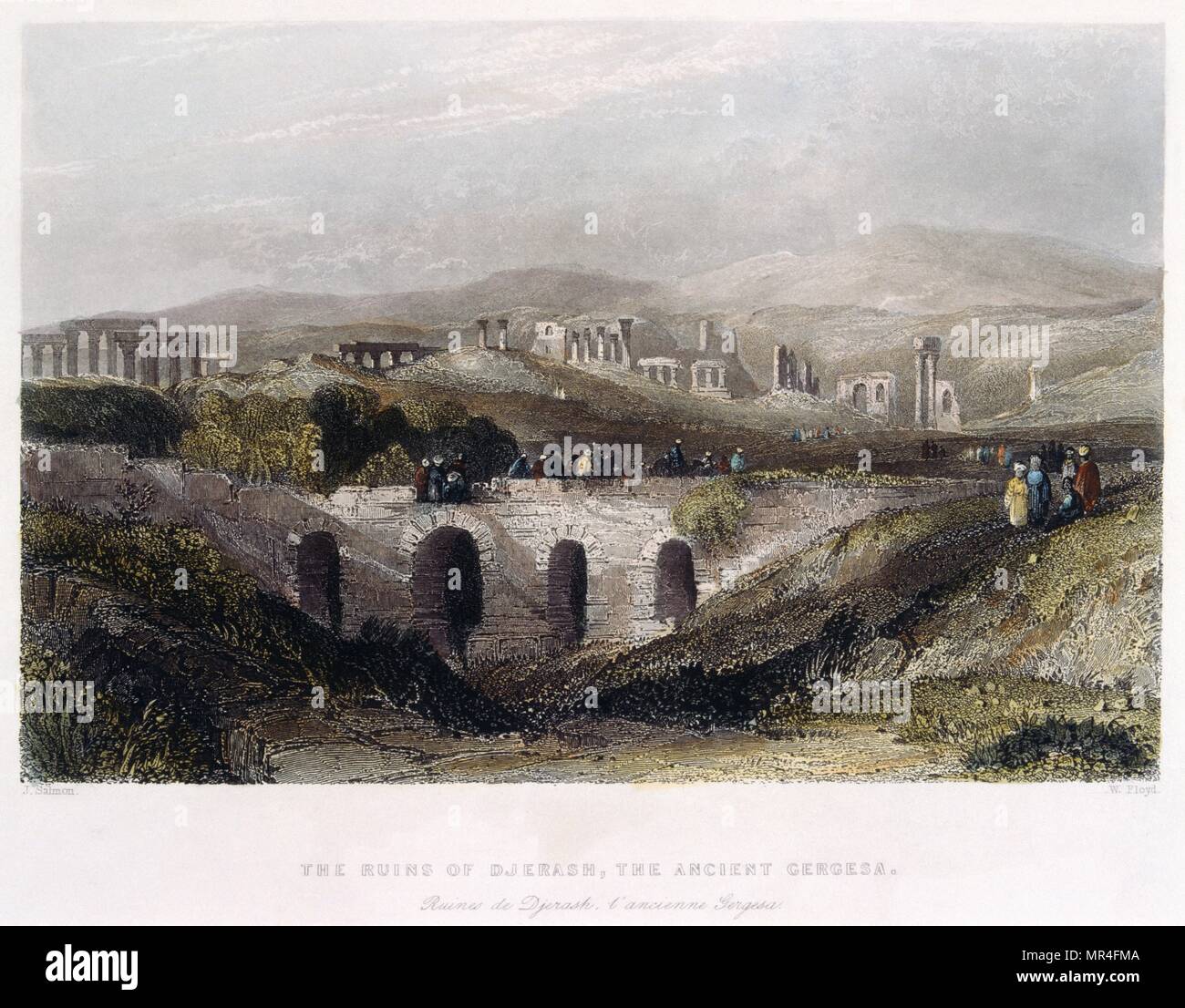 Die Ruinen der antiken Djerash Gergesa Syrien 1841 Syrien aus dem Heiligen Land und Asien, 1841, Aquarell von Lachs und Floyd Stockfoto