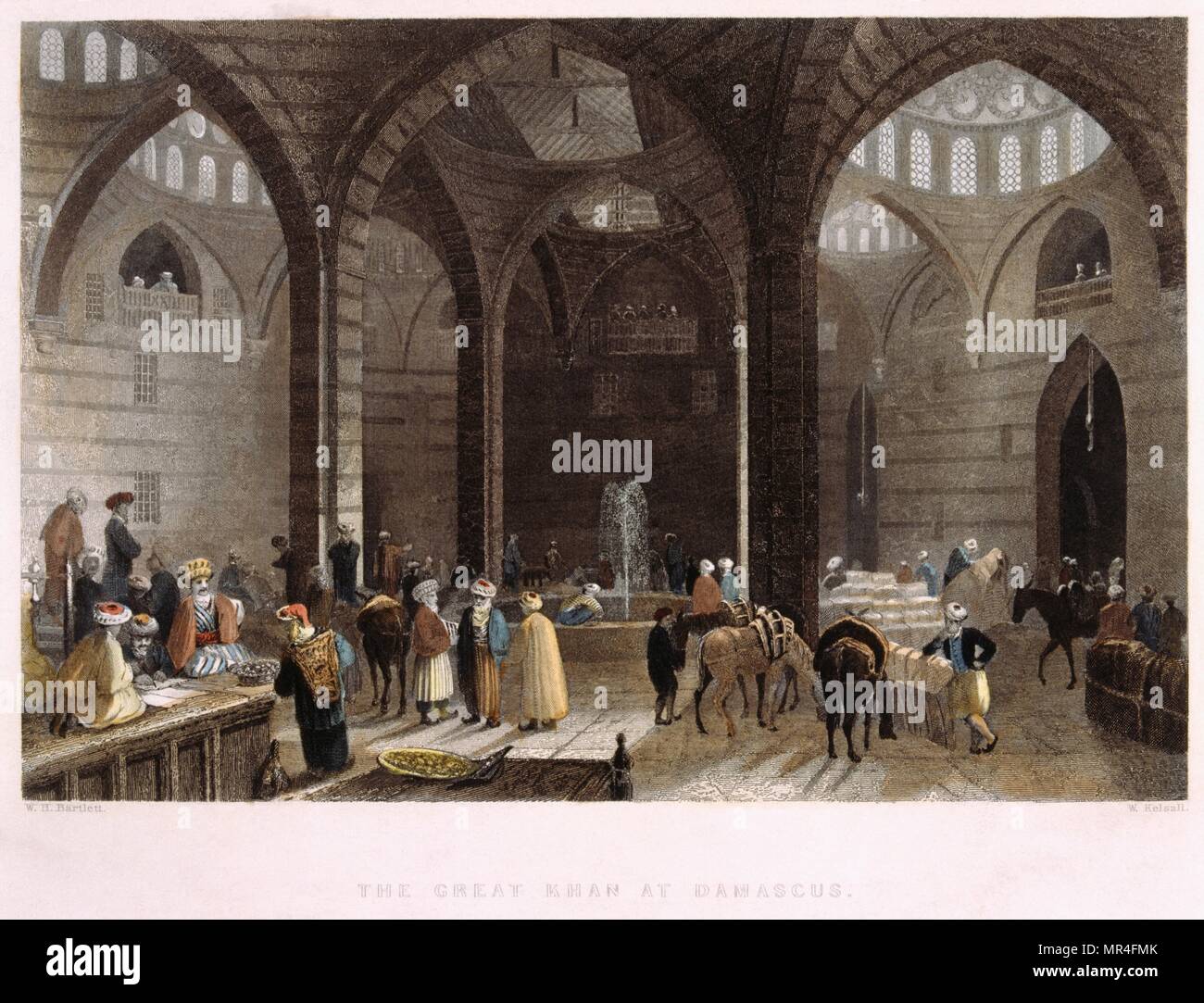 Der große Khan an Damaskus. Gravur von W. H. Bartlett, gestochen von W. Kelsall gezeichnet. 1836 Stockfoto
