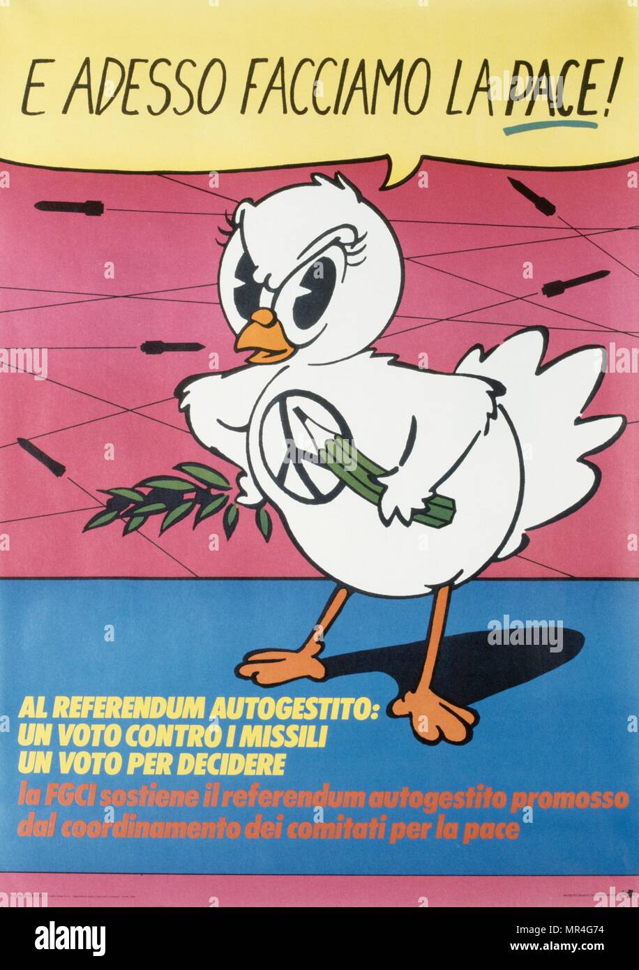 Italienisch, anti-nukleare Waffen, anti-Krieg und Frieden Plakat, während des Kalten Krieges 1983 Stockfoto