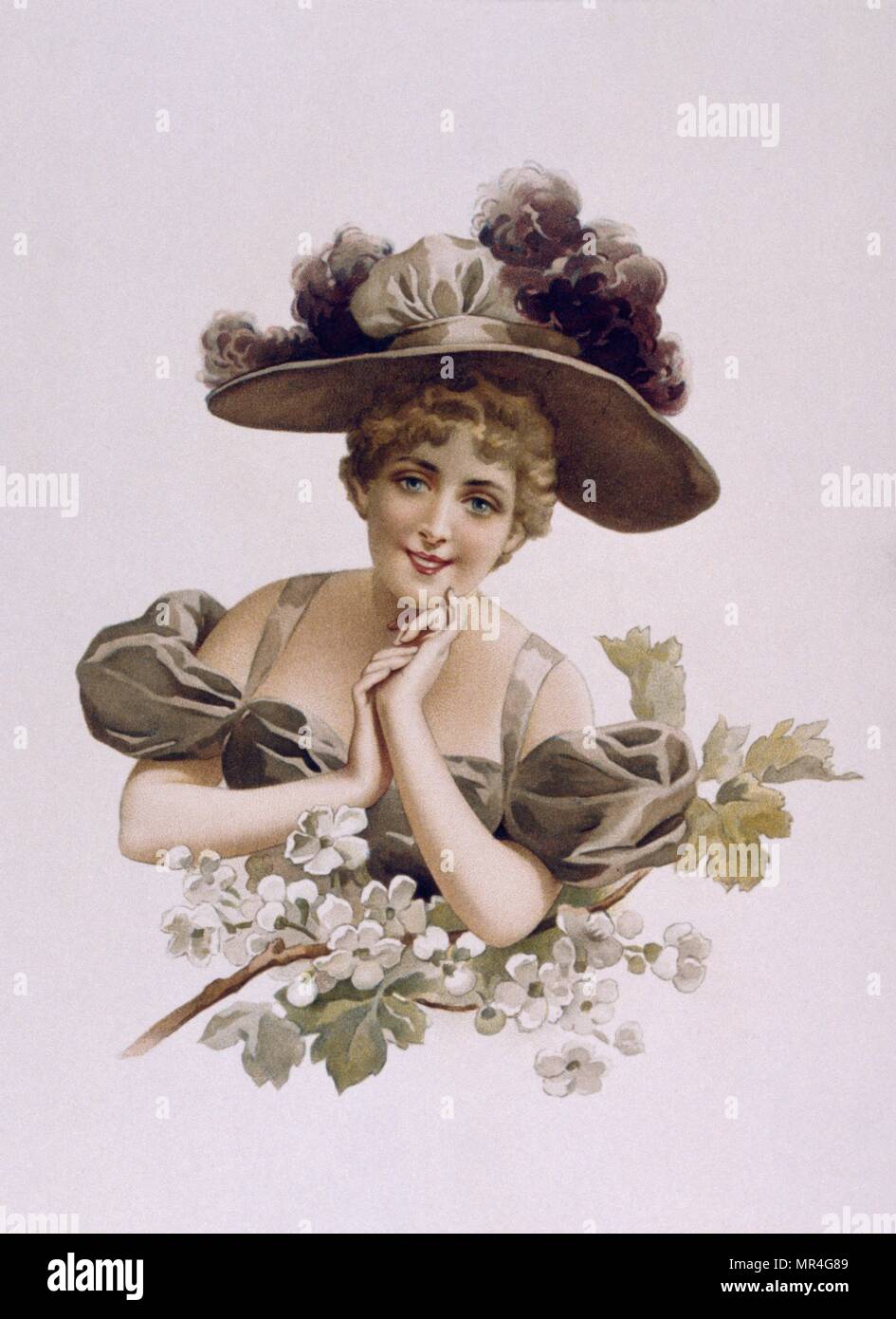 Französischen Art-deco, Postkarte, einer jungen Frau, 1900 Stockfoto