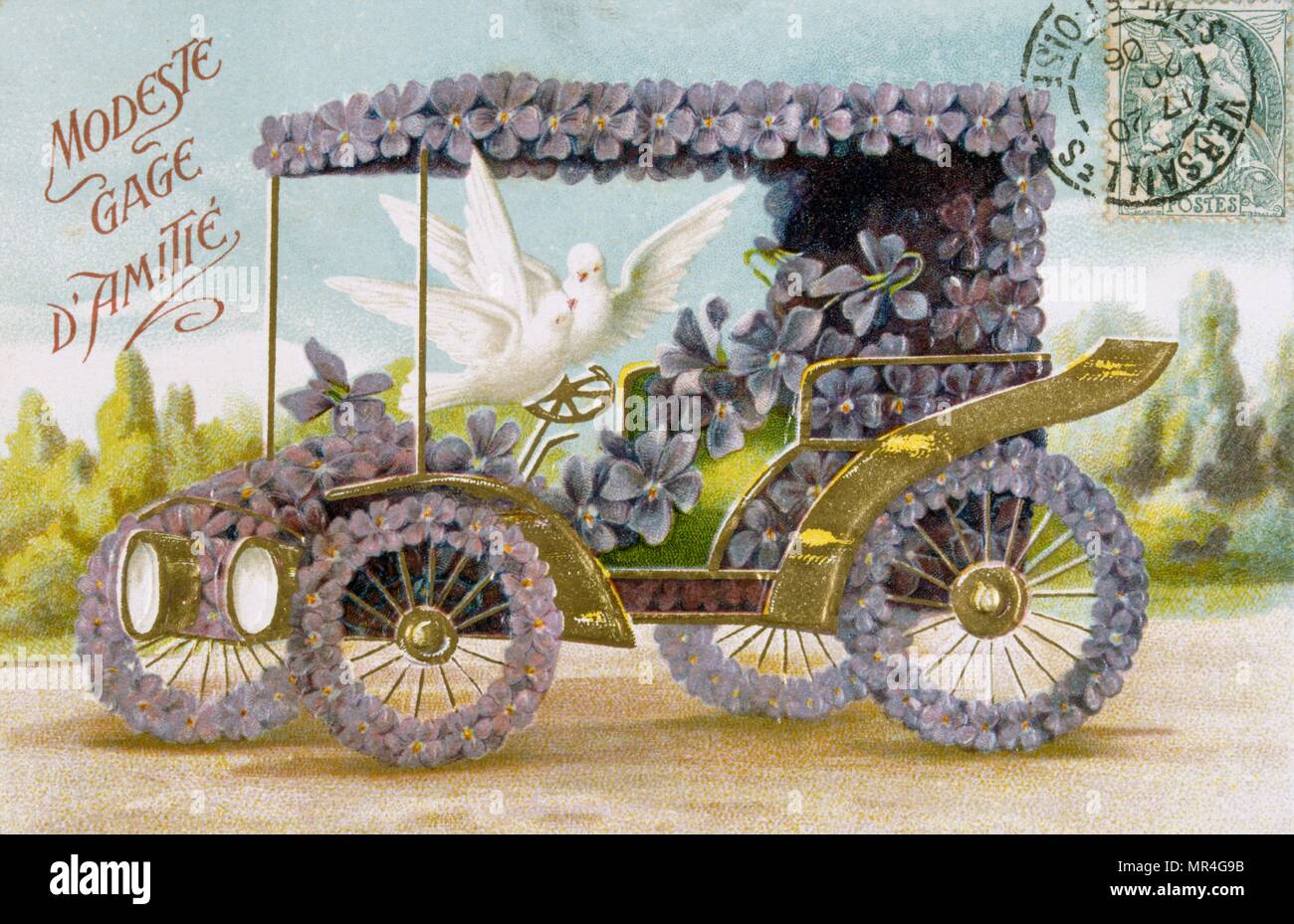 Französische Postkarte mit floralen Elementen 1900 Stockfoto