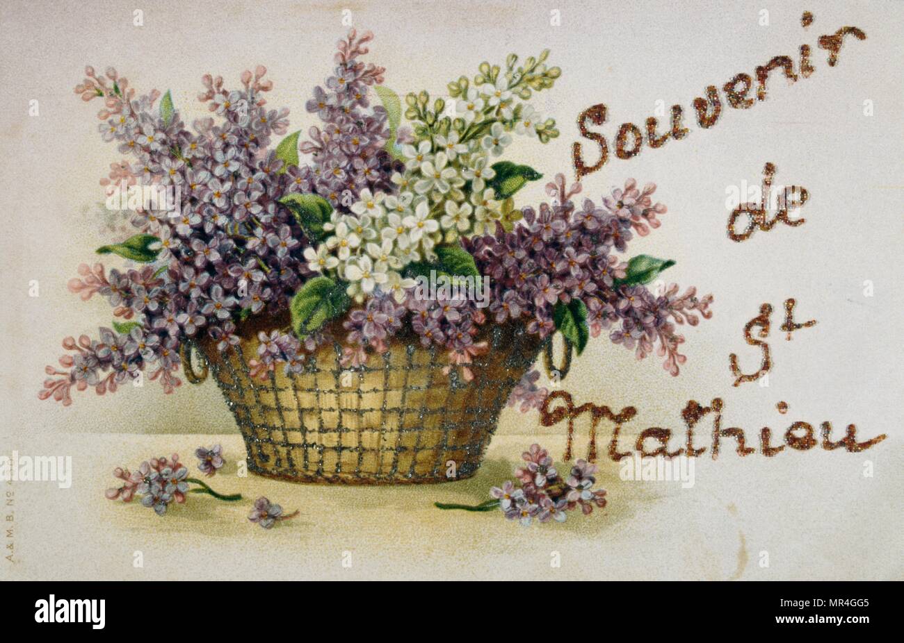 Französische Geburtstagskarte mit floralen Elementen 1900 Stockfoto