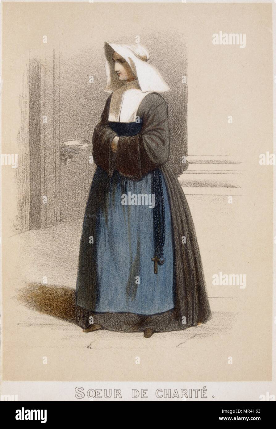 Abbildung: Darstellung einer französischen Schwester der Liebe (katholische Nonne) 1850 Stockfoto