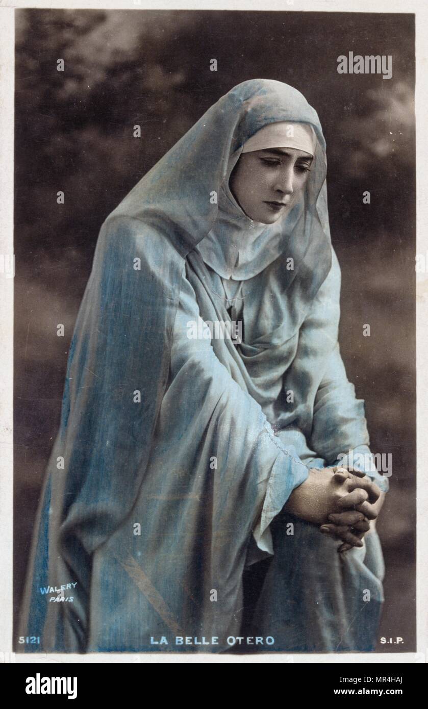 Französische neues Jahr Postkarte, Carolina La Belle Otero (1868-1965), spanische Schauspielerin, Tänzerin und Kurtisane. Stockfoto