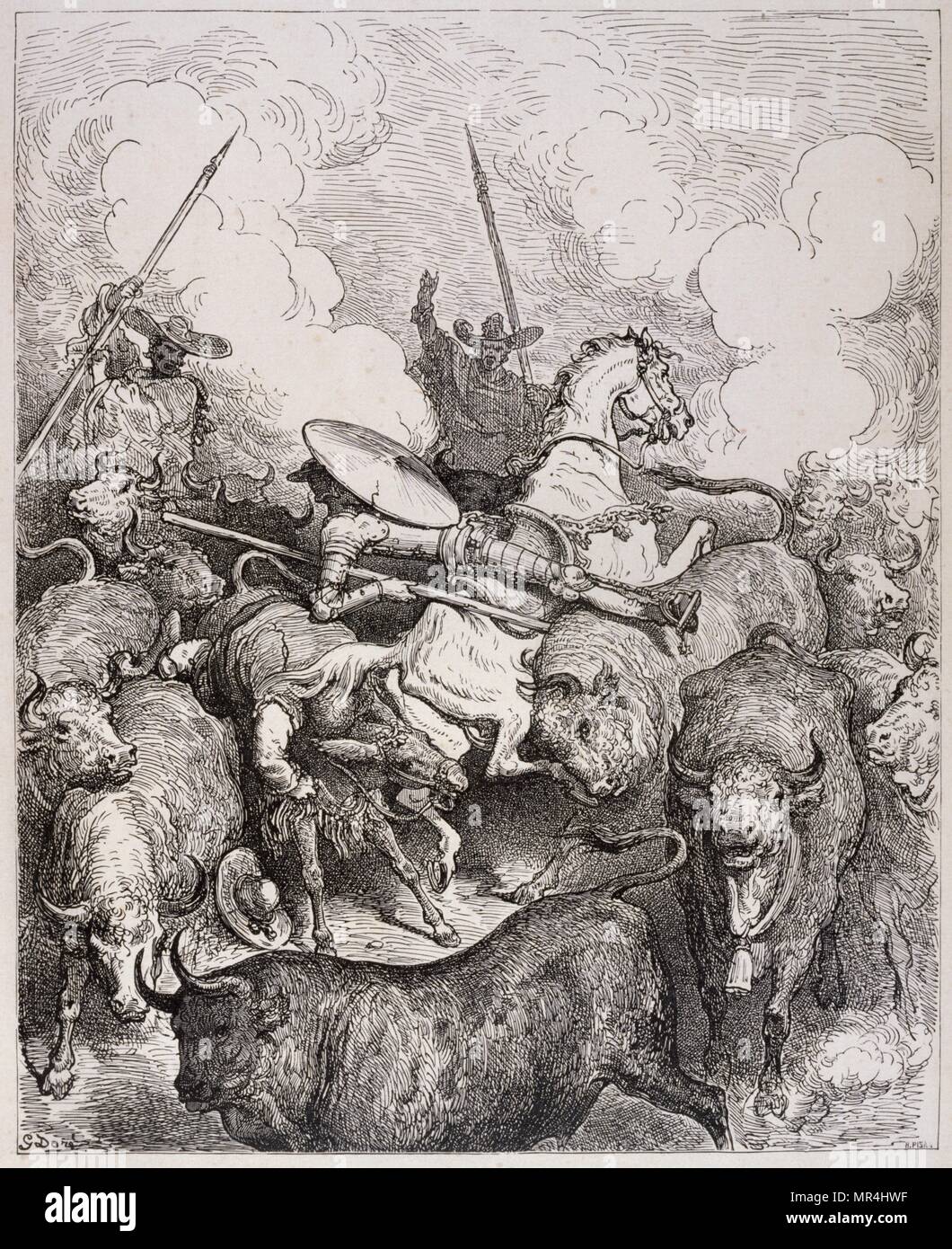 Zeichnung von Don Quixote" der Spanischen literarischen Helden mit Sancho Panza von Gustav Dore. 1875 Stockfoto