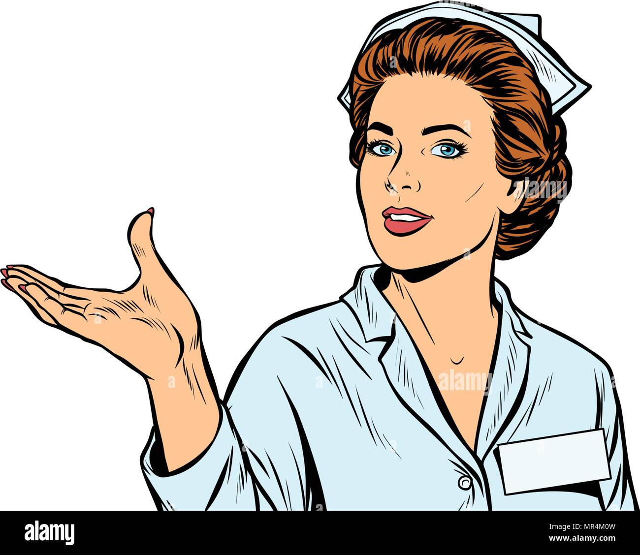 Krankenschwester holding Geste isolieren auf weißem Hintergrund Stock Vektor