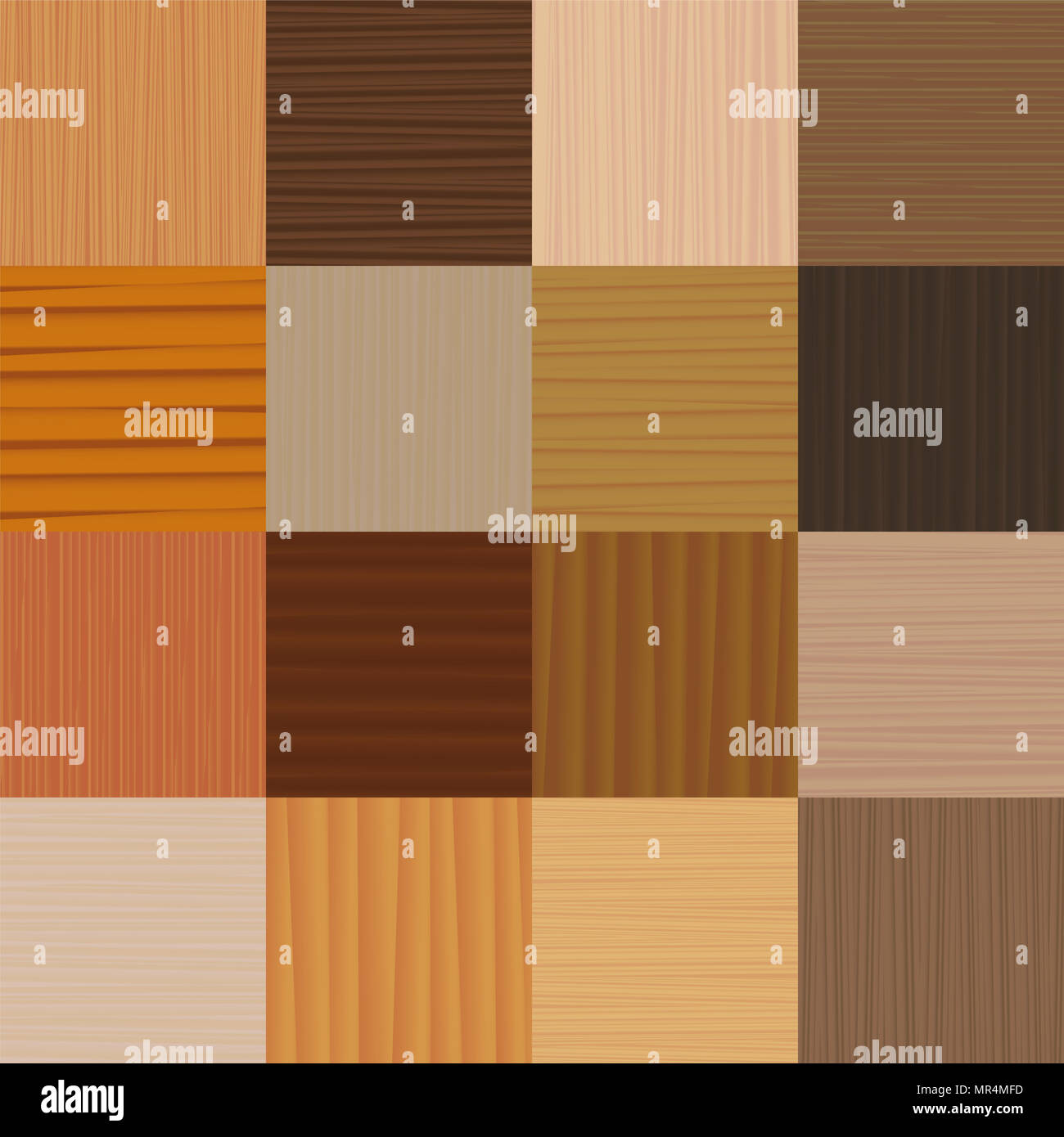 Parkettboden. Verschiedene Holzarten, Lasuren, Texturen, Muster - Darstellung der Bodenbeläge Proben. Stockfoto