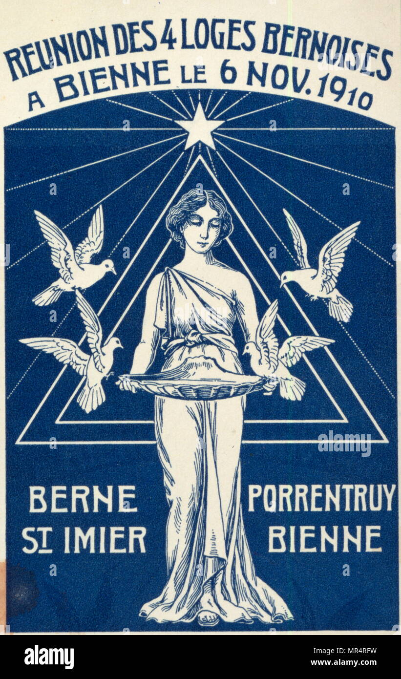 Schweizer Postkarte mit Symbolen der Freimaurerei. Von Bern, 1910 Stockfoto