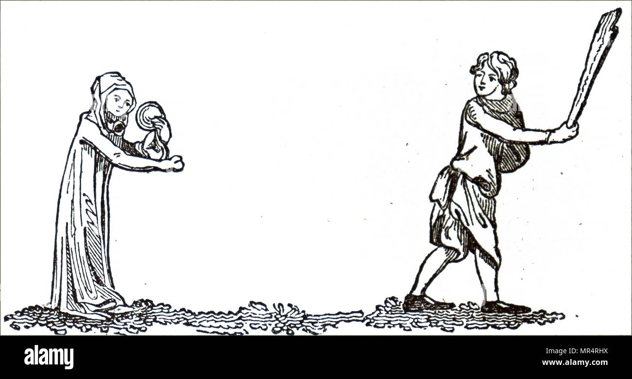 Holzstich, ein Spiel der club Ball. Es wird angenommen, dass diese Alleskönner wie Spiel ist der Vorläufer des Krickets. Vom 14. Jahrhundert Stockfoto
