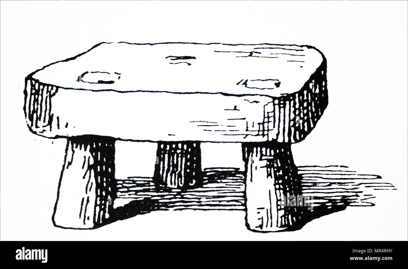 Holzschnitt Kupferstich mit der Darstellung eines Hocker im Spiel Hocker verwendet - Kugel. Es wird angenommen, dass der Stuhl auf dem Boden platziert war, dass ein Spieler würde dann vor ihm stand und versuchte, einen Ball aus, um zu verhindern, dass es zu schlagen, mit seiner Hand. Vom 14. Jahrhundert Stockfoto
