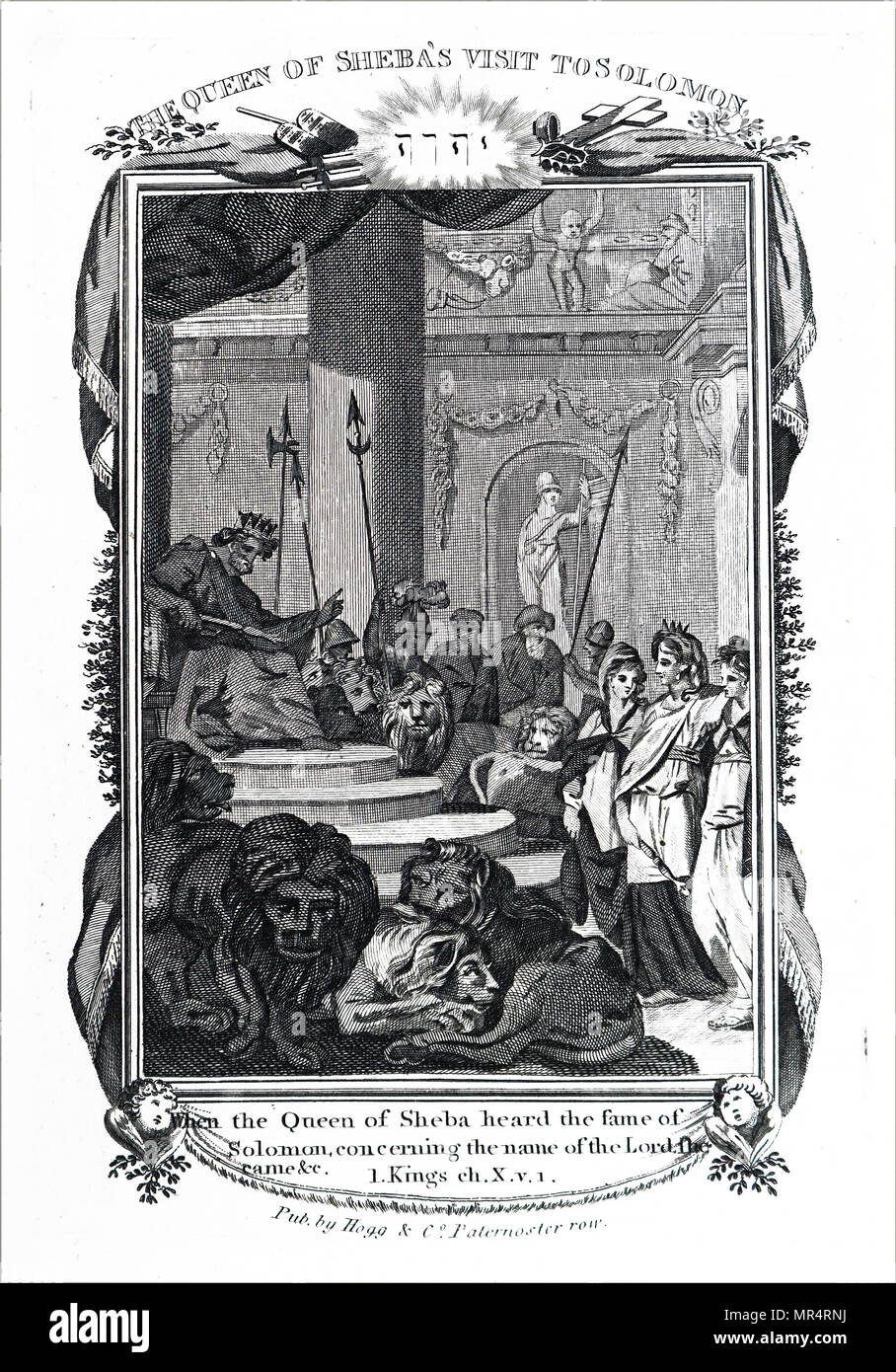 Gravur, die Königin von Reicharabien dem König Salomo zu besuchen. Königin von Saba, einem biblischen und koranischen Abbildung. Die Geschichte von dem Besuch bei König Salomo hat umfangreiche Jüdische, islamische und äthiopischen Ausarbeitungen und wurde eine der am meisten verbreiteten und fruchtbaren Zyklen von Legenden in den Orient geworden. Salomo, auch Jedidiah genannt, war nach Angaben der Hebräischen Bibel, Koran, Hadith und verborgene Worte, ein sagenhaft reichen und weiser König Israels, seines Vaters, König David. Vom 19. Jahrhundert Stockfoto