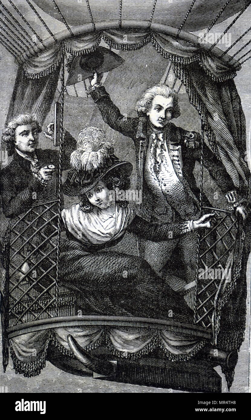 Gravur, Vincenzo Lunardi, der seinen ersten Versuch an einem Ballon aufstieg. Vincenzo Lunardi (1754-1806) eine Vorreiterrolle Italienische luftschiffer. Vom 19. Jahrhundert Stockfoto