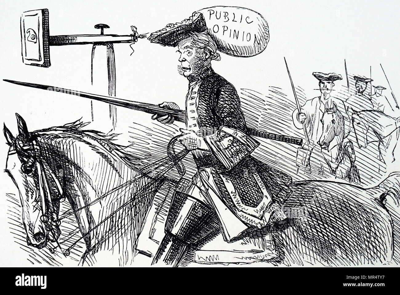 Cartoon, Henry John Temple, 3rd Viscount Palmerston in Frankreich zu fehlen, das Ziel, die öffentliche Meinung und die Folgen. Henry John Temple, 3rd Viscount Palmerston (1784-1865) ein britischer Staatsmann und ehemaliger Premierminister des Vereinigten Königreichs. Illustriert von John Leech (1817-1864) ein englischer Karikaturist und Illustrator. Vom 19. Jahrhundert Stockfoto