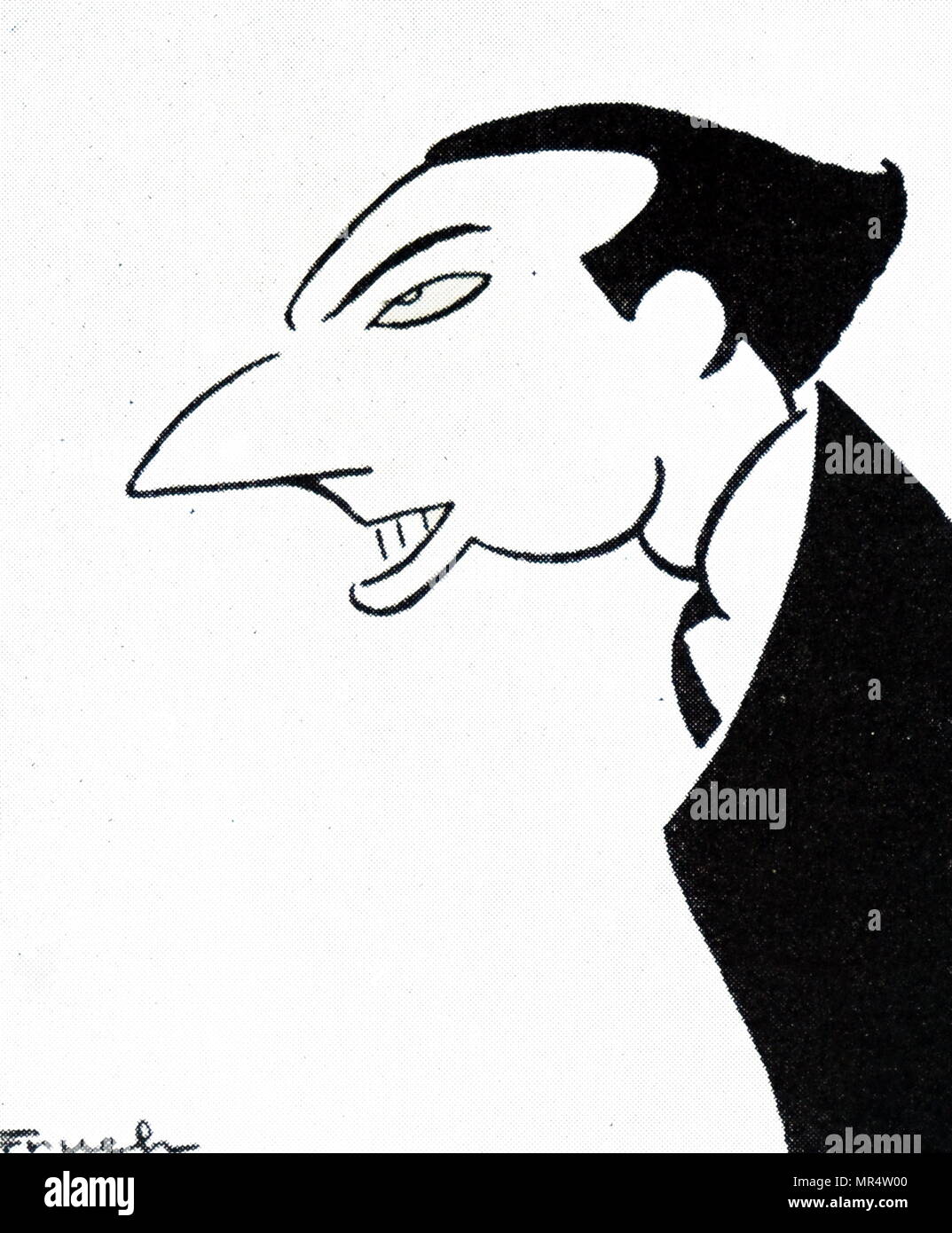 Karikatur von Aaron Copland (1900-1990) ein US-amerikanischer Komponist, Kompositionslehrer, Schriftsteller und Leiter. Vom 20. Jahrhundert Stockfoto
