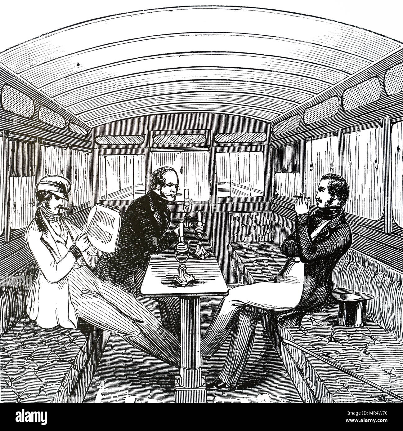 Kupferstich mit der Darstellung eines rauchen Limousine auf den östlichen Grafschaften Bahnstrecke. Vom 19. Jahrhundert Stockfoto