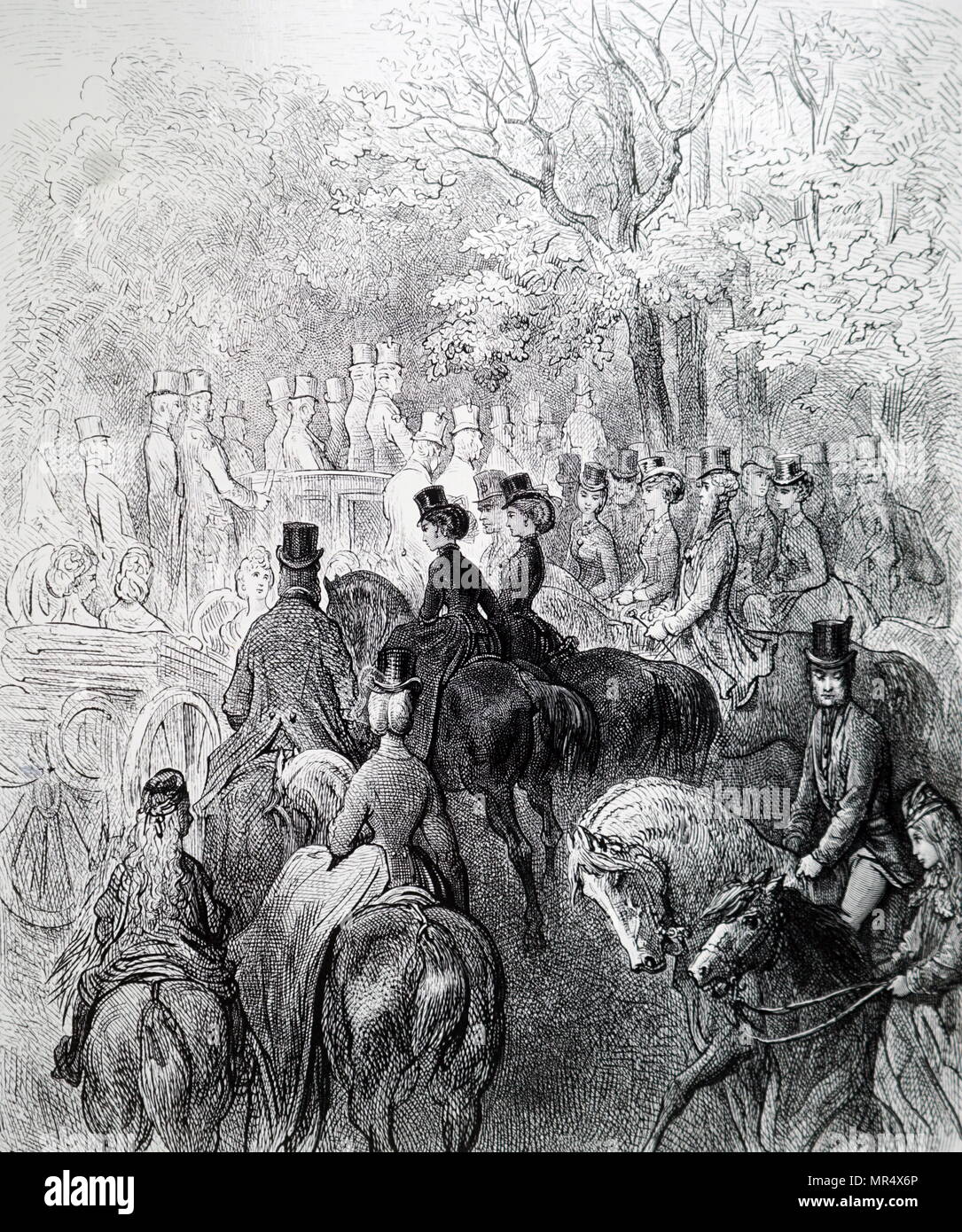Abbildung: Darstellung einer Szene innerhalb der Hyde Park. Ein Grad I-registrierten großen Park im Zentrum von London. Es ist der größte von vier königlichen Parks, dass eine Kette vom Eingang des Kensington Palace durch die Kensington Gardens und der Hyde Park, über den Hyde Park und Green Park hinter dem Haupteingang zum Buckingham Palace. Vom 19. Jahrhundert Stockfoto