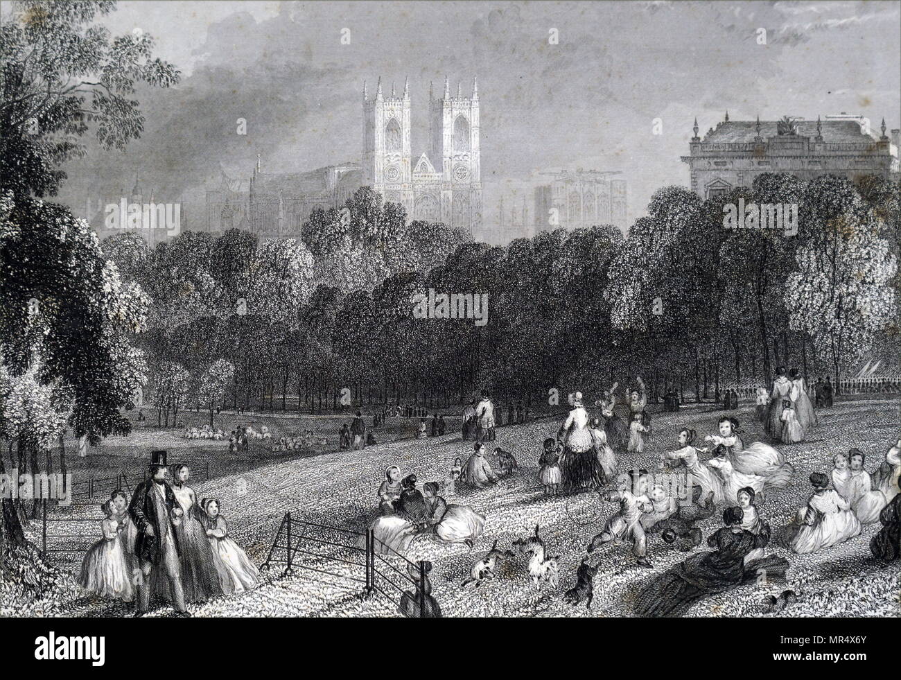Abbildung: Darstellung einer Szene innerhalb von St James's Park, ein 23 Hektar großer Park in Westminster, benannt nach einem Aussätzigen Krankenhaus St James gewidmet. Vom 19. Jahrhundert Stockfoto