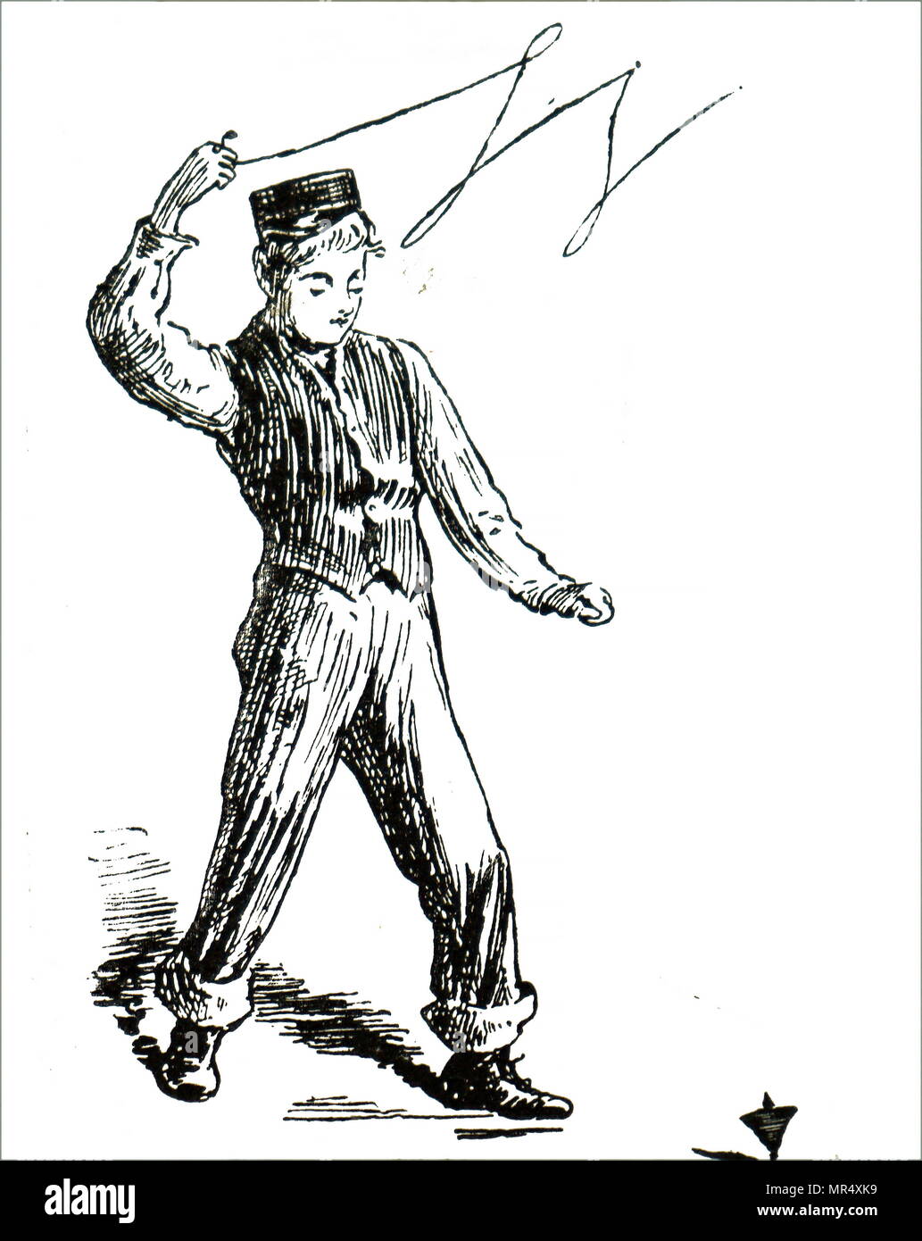 Abbildung zeigt ein Kind, das tipcat peg Peitsche, ein Kinder Spiel häufig in den Straßen gespielt. Vom 19. Jahrhundert Stockfoto