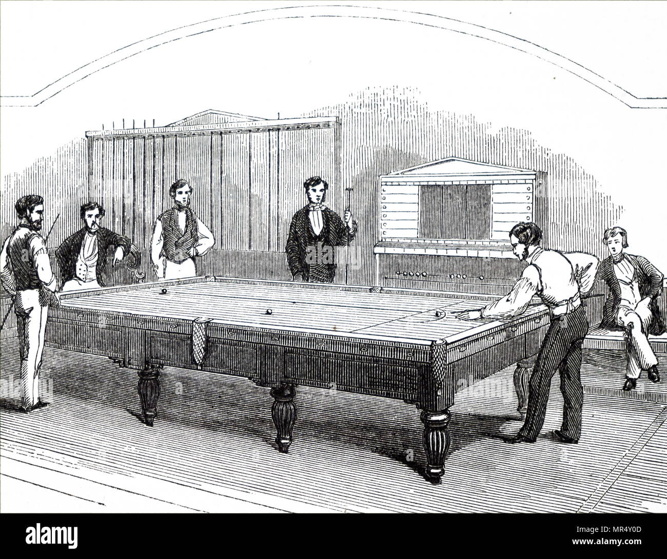 Abbildung: Darstellung einer Partie Billard. Vom 19. Jahrhundert Stockfoto