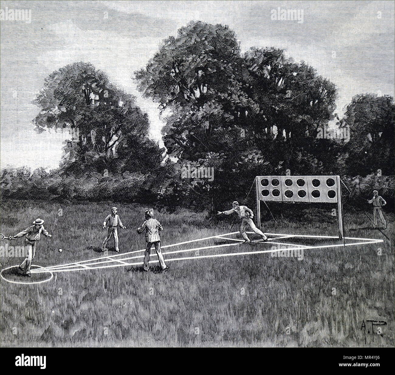 Abbildung: Darstellung einer Spiel des Bagball (sitzsack Werfen). Vom 19. Jahrhundert Stockfoto