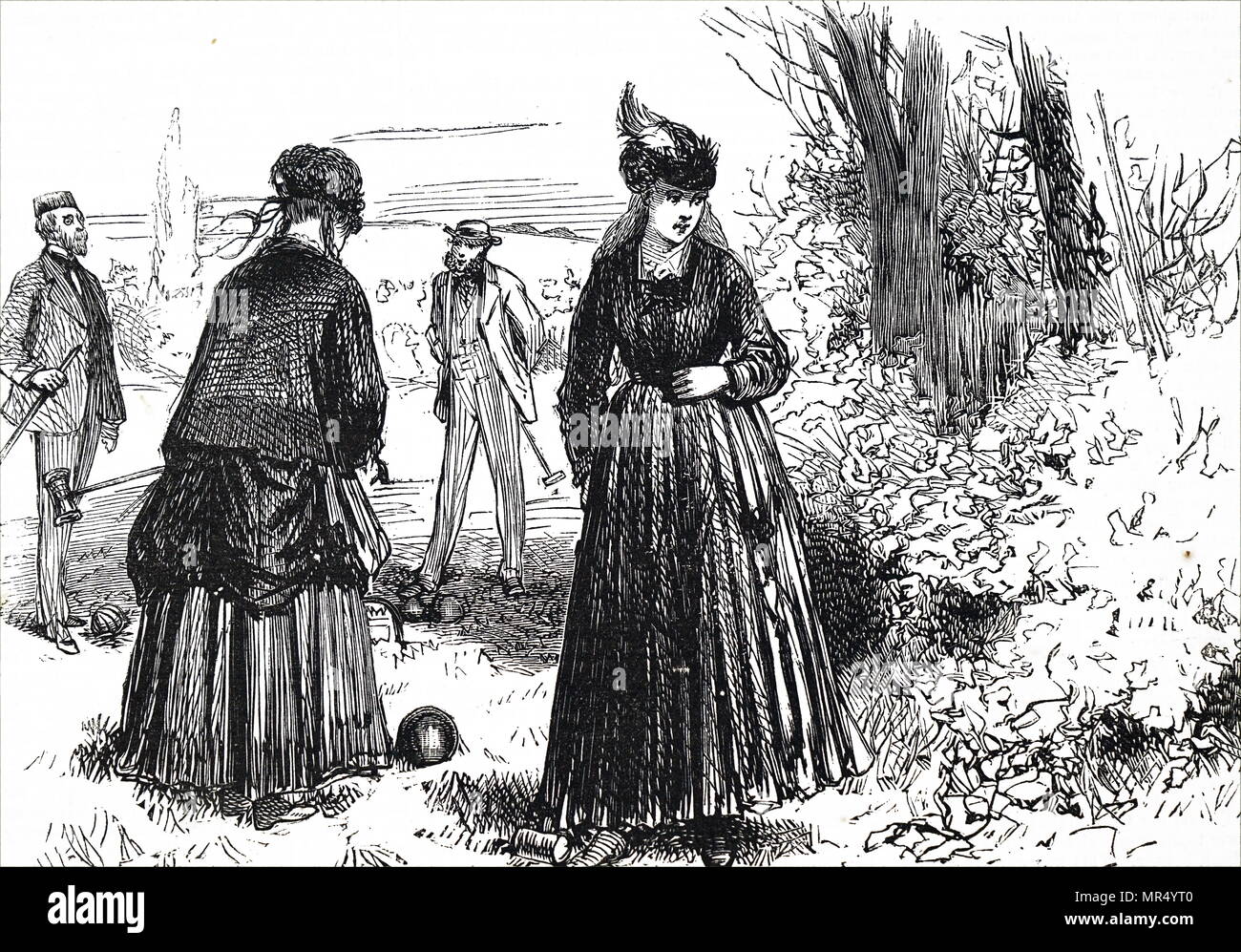 Abbildung: Darstellung einer Partie Krocket. Vom 19. Jahrhundert Stockfoto