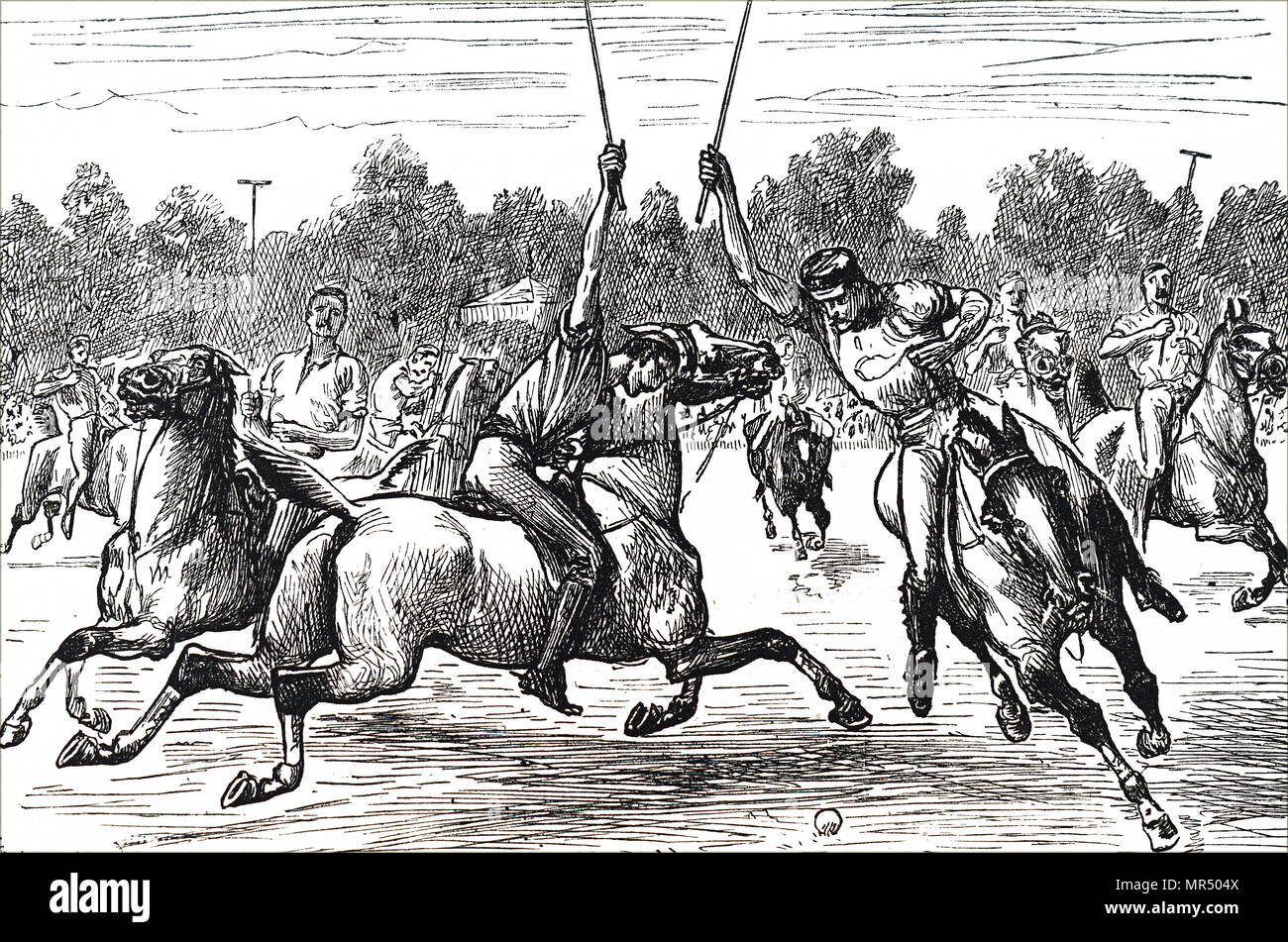 Abbildung zeigt ein Spiel der Polo in Hurlingham. Vom 19. Jahrhundert Stockfoto