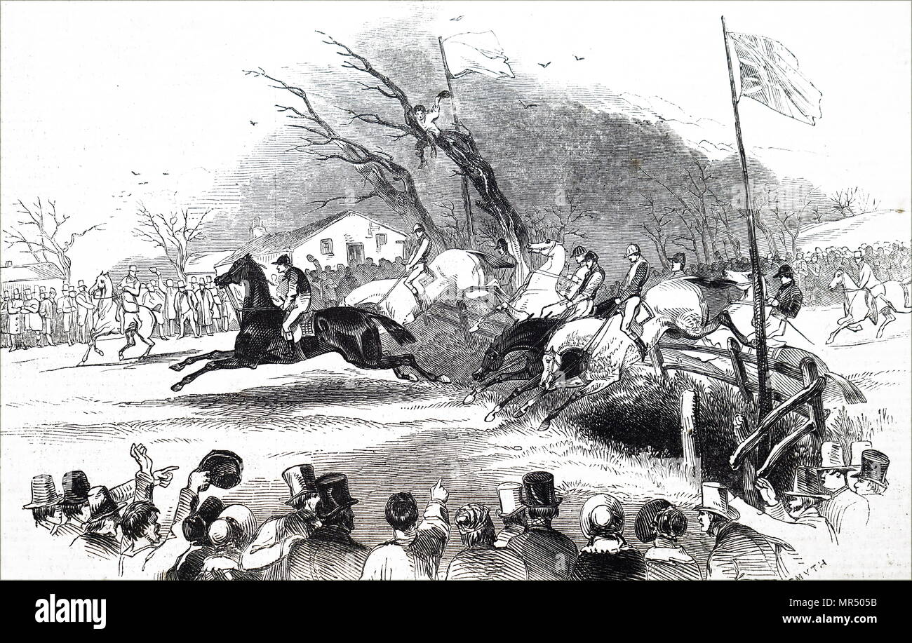 Abbildung: Darstellung der 1836 Grand Liverpool Hindernislauf, das erste von drei inoffizielle jährliche Vorläufer von einem Hindernislauf, das später als der Grand National bekannt wurde. Vom 19. Jahrhundert Stockfoto