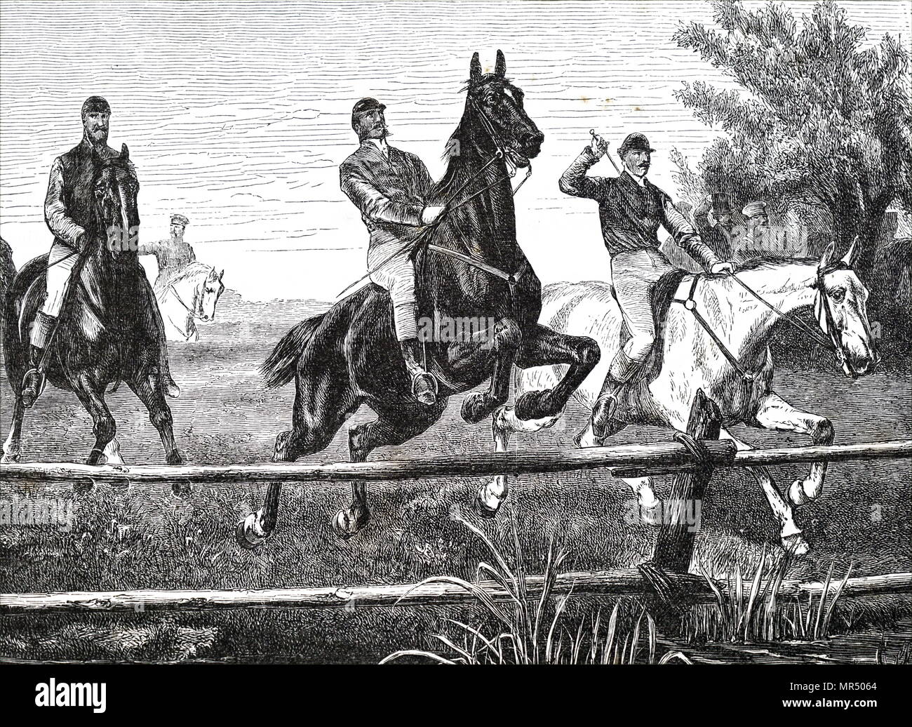 Abbildung: Darstellung der 1836 Grand Liverpool Hindernislauf, das erste von drei inoffizielle jährliche Vorläufer von einem Hindernislauf, das später als der Grand National bekannt wurde. Vom 19. Jahrhundert Stockfoto