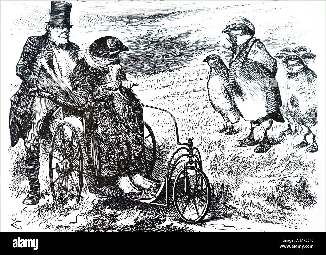 Cartoon kommentierte die Aussetzung der Grouse aufgrund der sehr niedrigen Zahlen der Rasse. Illustriert von John Tenniel (1820-1914) ein englischer Illustrator Grafik Humorist und politischen Karikaturisten. Vom 19. Jahrhundert Stockfoto