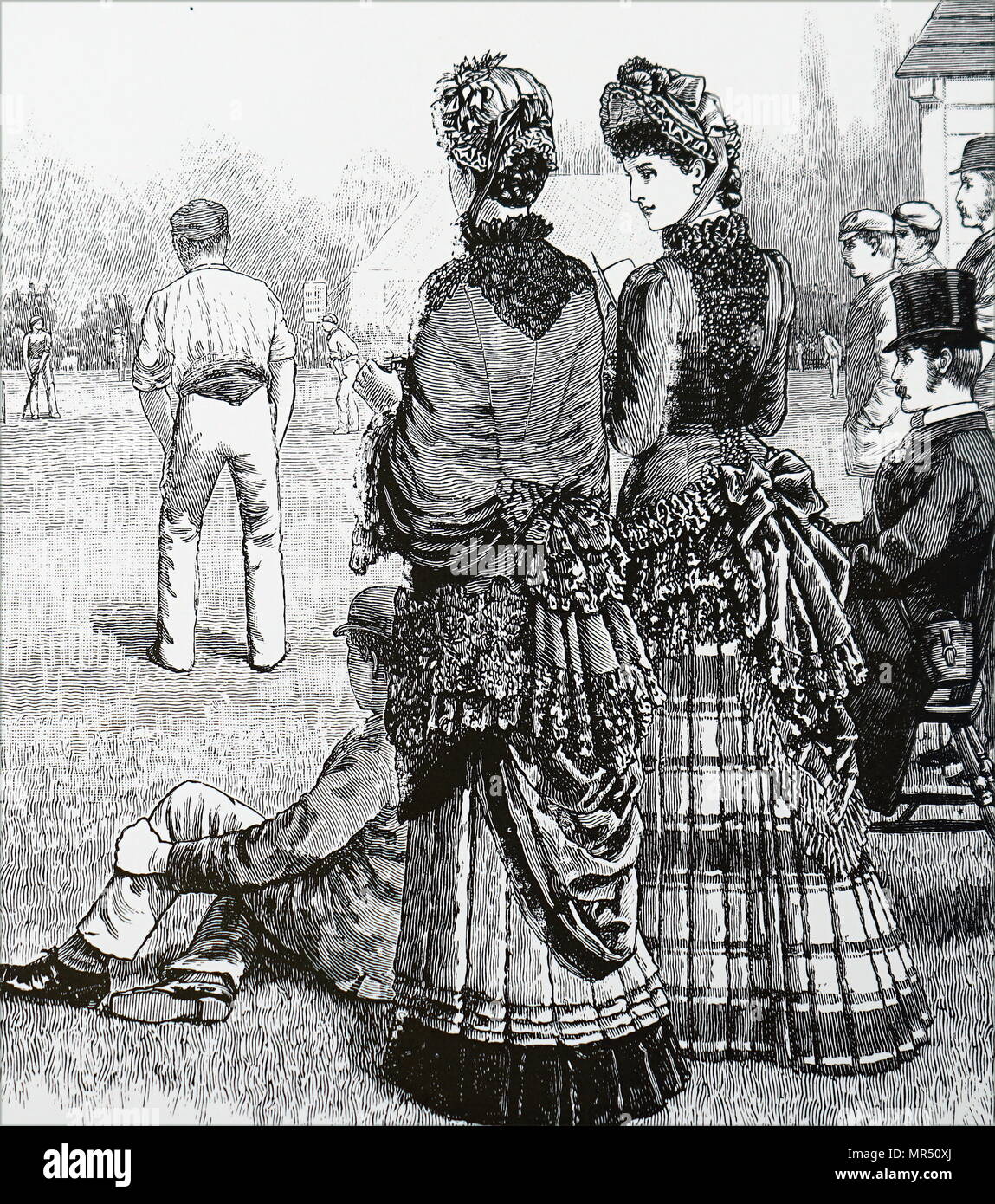Cartoon, Frauen, die gerade ein Spiel des Krickets. Vom 19. Jahrhundert Stockfoto