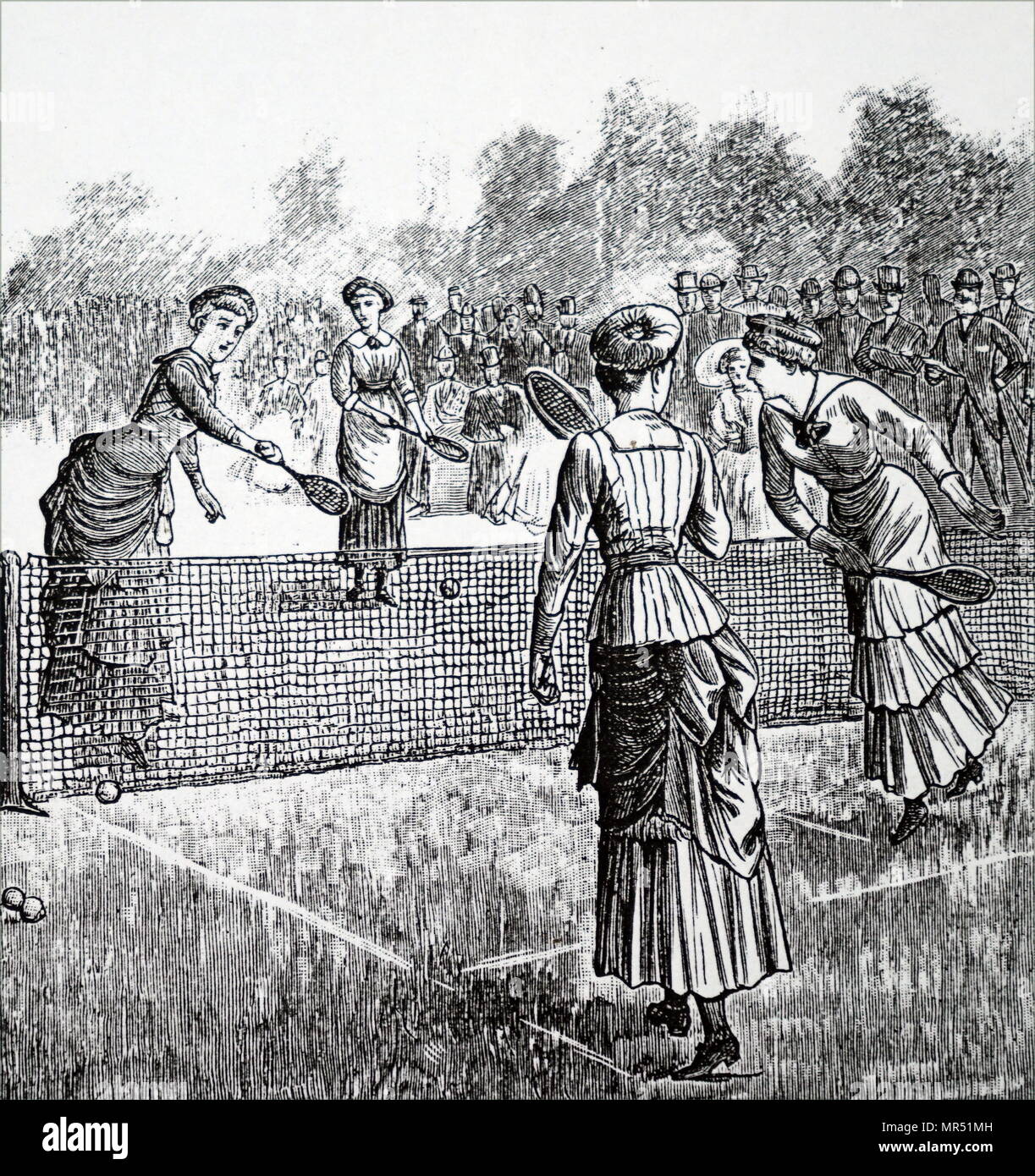 Abbildung: Darstellung der Jungen Damen ein Spiel der Lawn Tennis. Vom 19. Jahrhundert Stockfoto