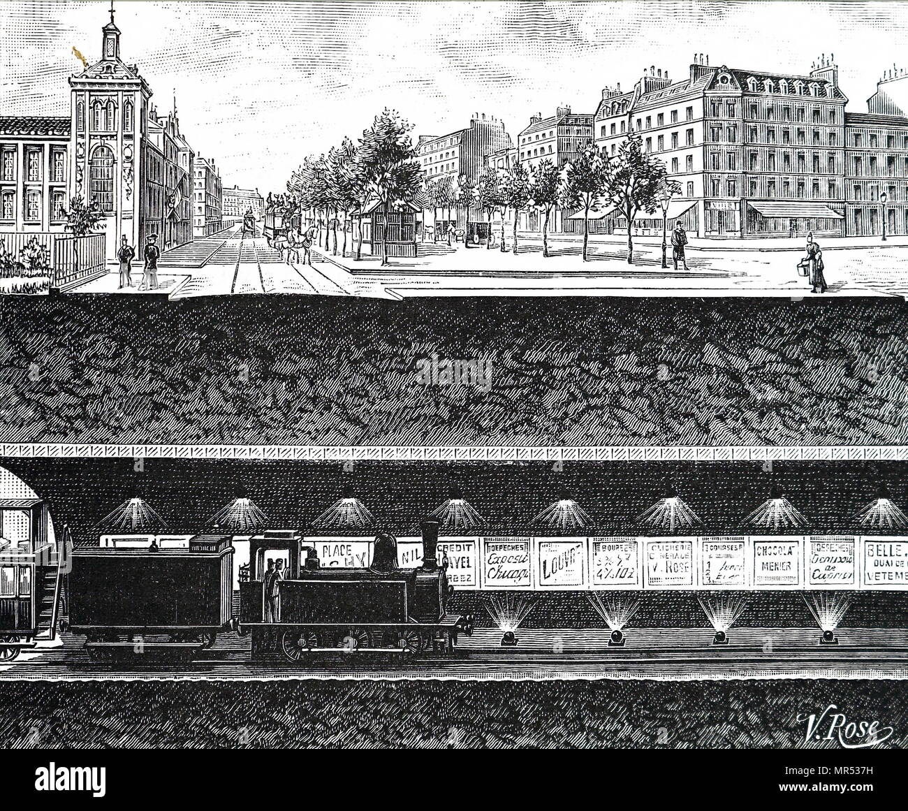 Querschnitt der Pariser Metro. Vom 19. Jahrhundert Stockfoto