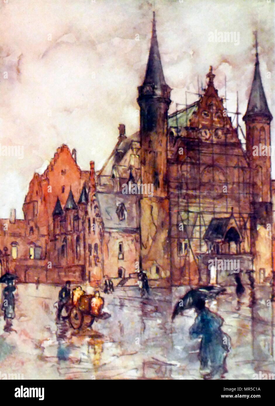 Gemälde mit dem Titel "Der Binnenhof in Den Haag" von Nico Jungman. Nico Jungmann (1872-1935) ein britisch-niederländischer Maler von Landschaften und figürlichen Themen. Vom 20. Jahrhundert Stockfoto