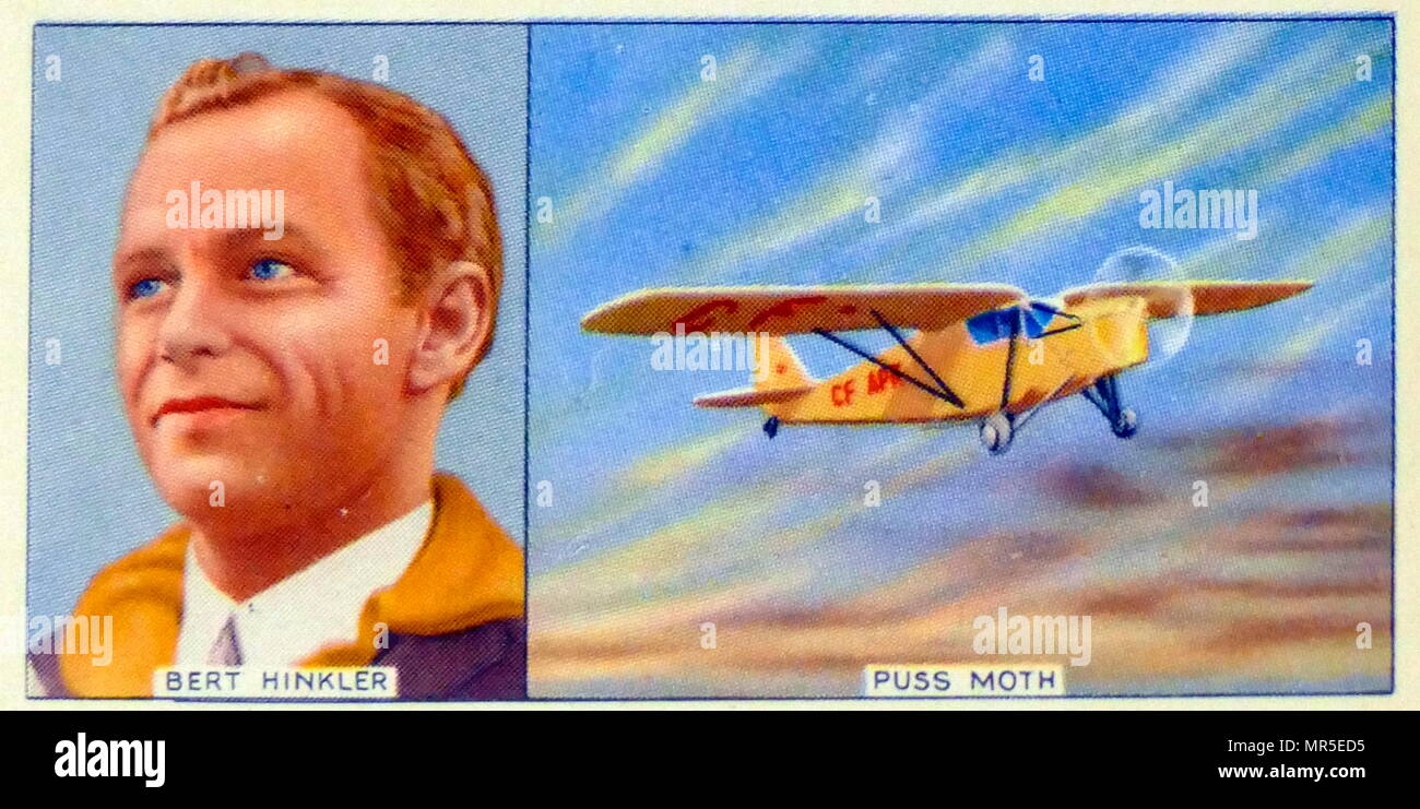 Herbert John Louis Hinkler (1892-1933), besser bekannt als Bert Hinkler, war ein Pionier der Australischen Aviator. 1931 Hinkler flog in einem de Havilland Puss Moth von Kanada nach New York dann non-stop nach Jamaika, dann nach Venezuela, Guyana, Brasilien, und dann über den Südatlantik nach Afrika; Stockfoto