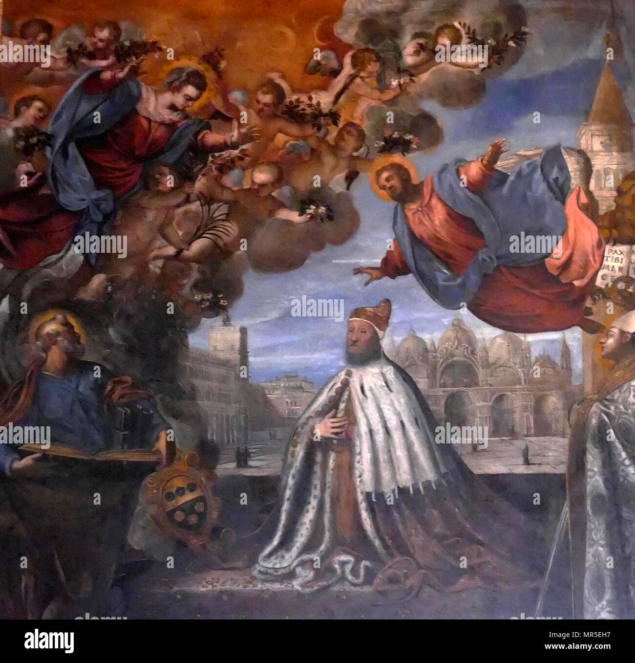 Doge Pietro Loredan bat die Jungfrau, von Jacopo Palma il Giovane, 1595, Ducal Palace, Venedig Stockfoto