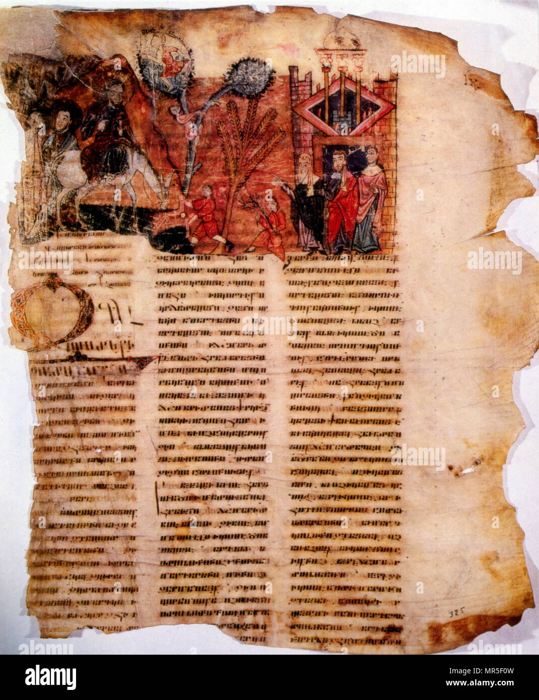 Armenisch-christlichen illustrierte Handschrift aus dem 10. Jahrhundert. Der Einzug Christi in Jerusalem. Stockfoto